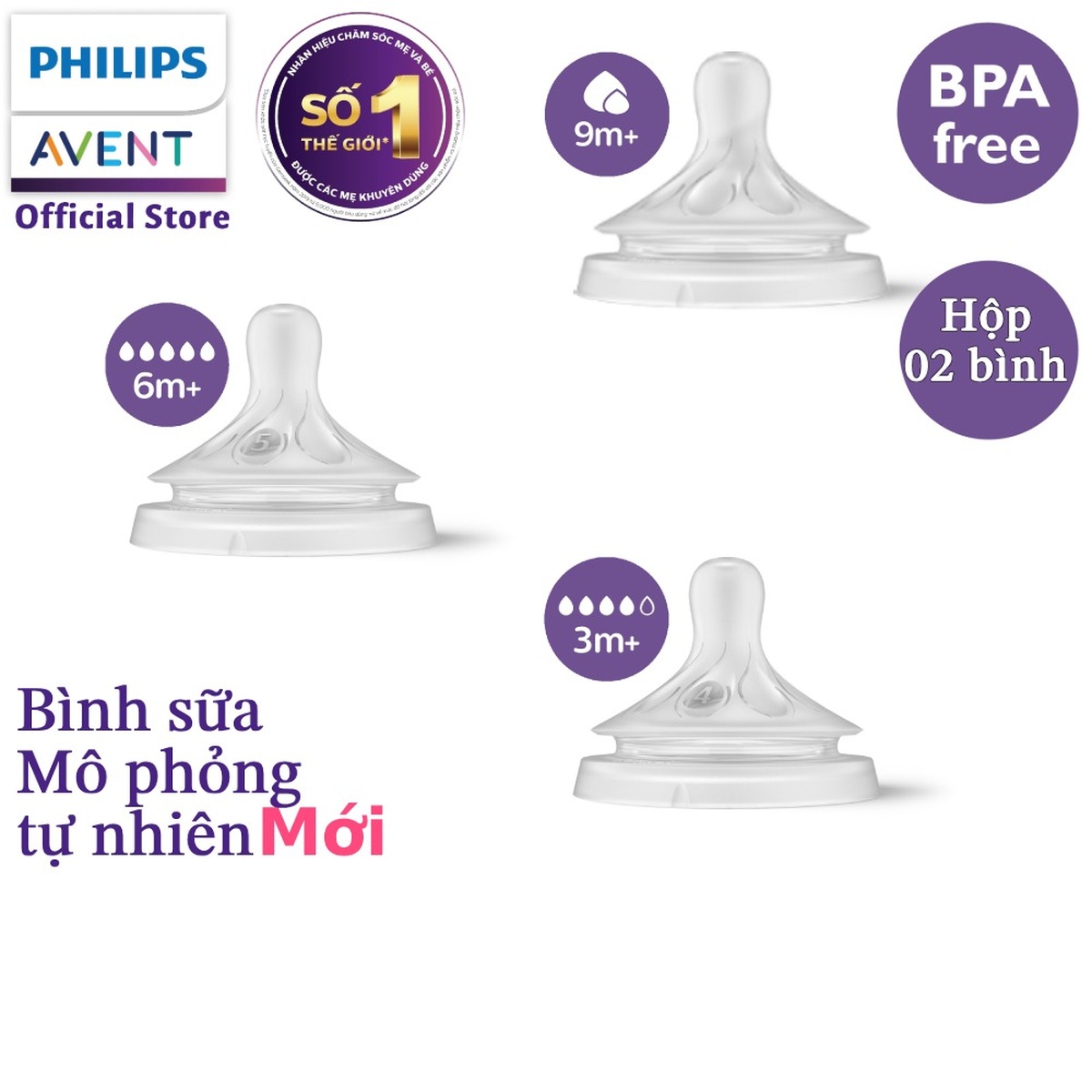 Núm ty Avent 9m SCY966.12 vỉ đôi - mặt phải