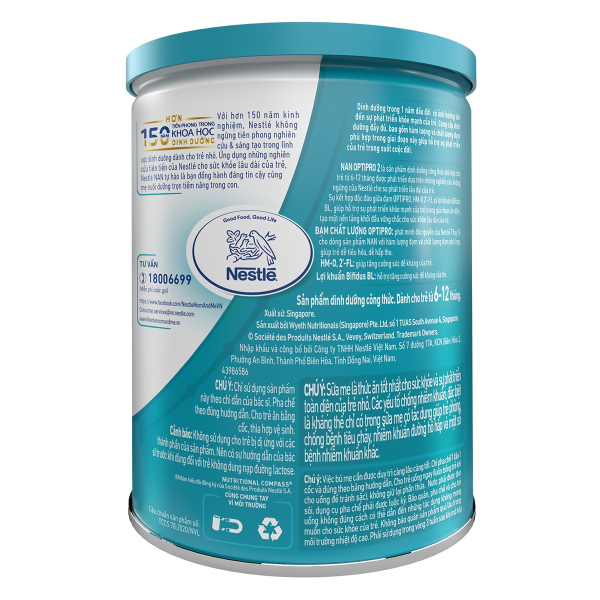 Sữa Nan Optipro HMO số 2 400g cho bé 6-12 tháng - mặt trái