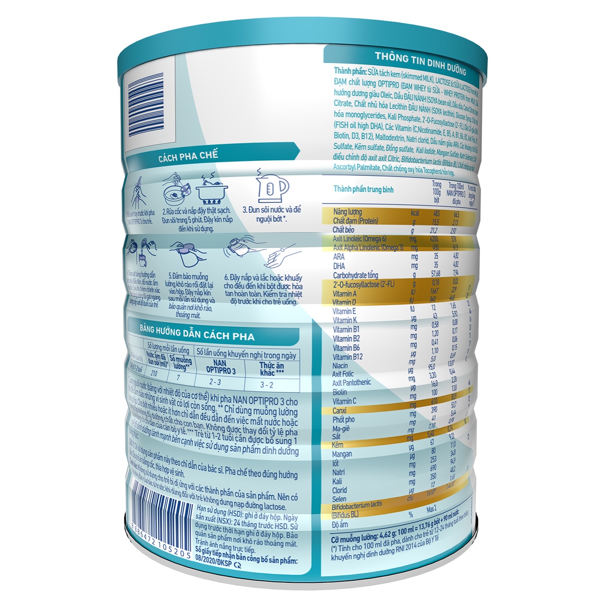 Sữa Nan Optipro HMO số 3 1.7kg cho bé 12-24 tháng tuổi - mặt trái