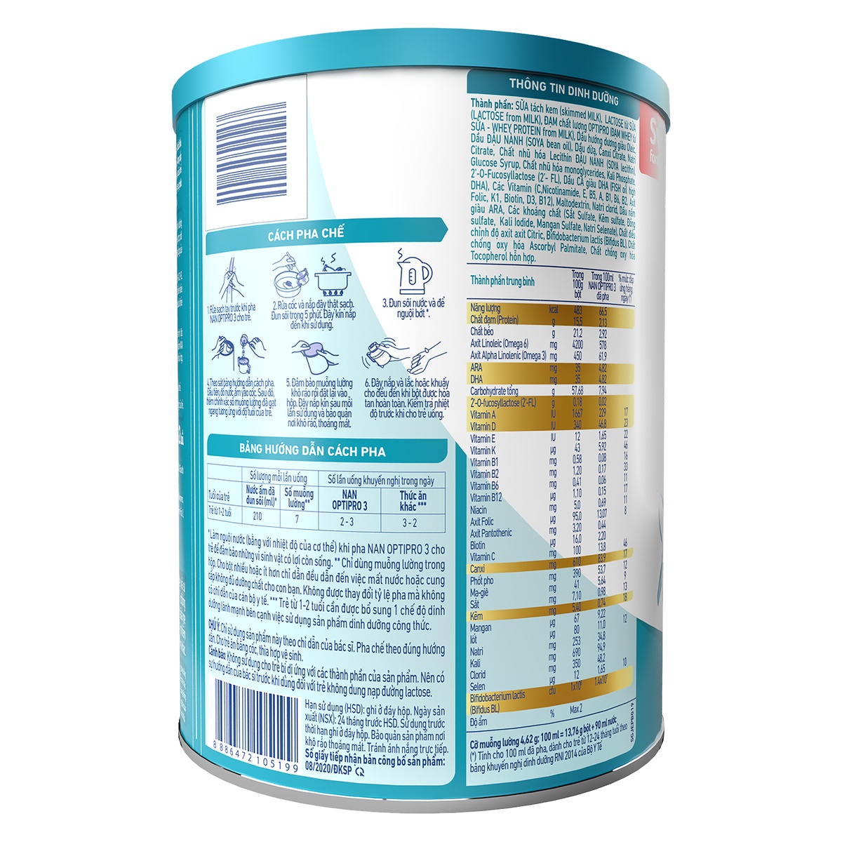 Sữa Nan Optipro HMO số 3 900g cho bé 12-24 tháng tuổi - mặt trái