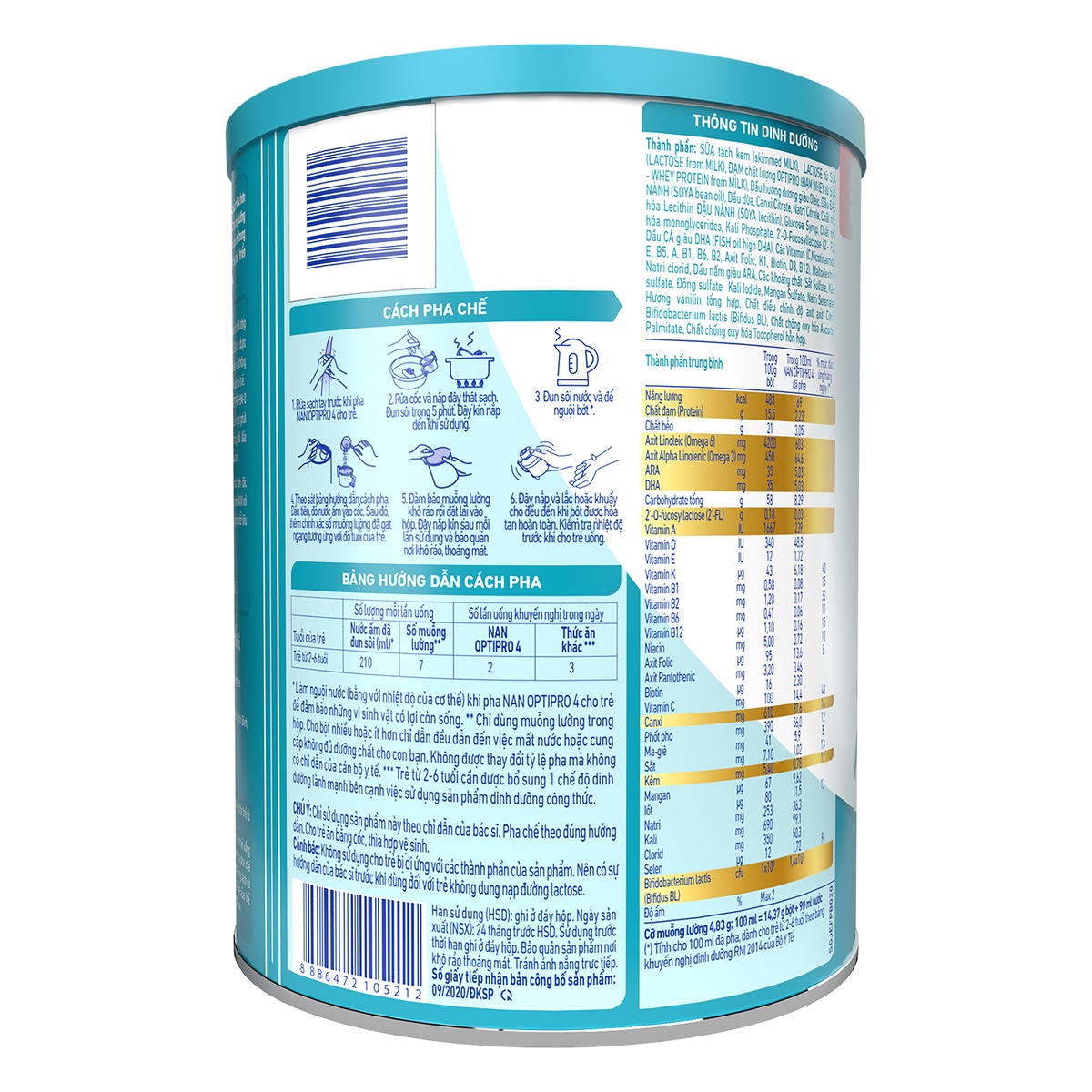 Sữa Nan Optipro HMO số 4 900gr cho bé 2-6 tuổi - mặt trái