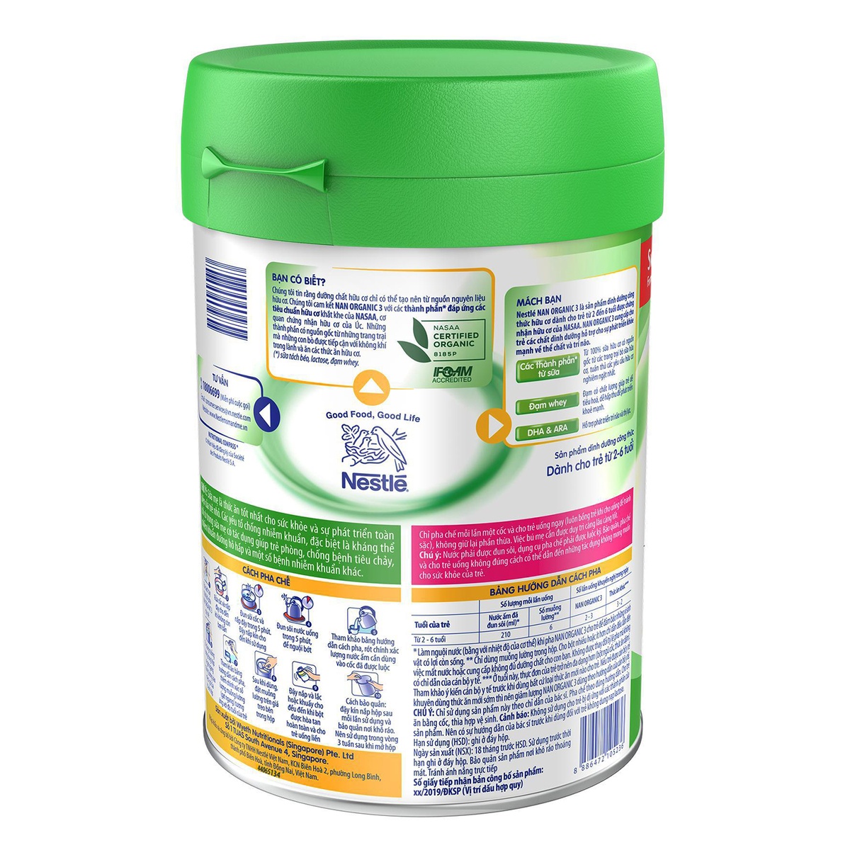 Sữa Nan Organic số 3 900g cho bé từ 2-6 tuổi - mặt phải
