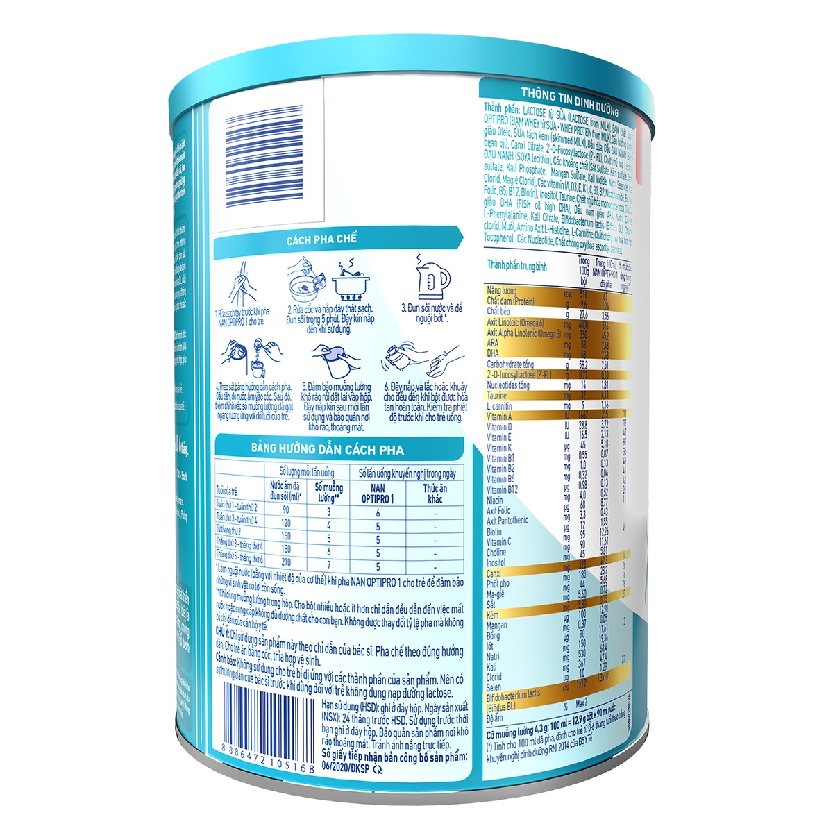 Sữa Nan Optipro 1 900gr cho bé 0-6 tháng - mặt trái