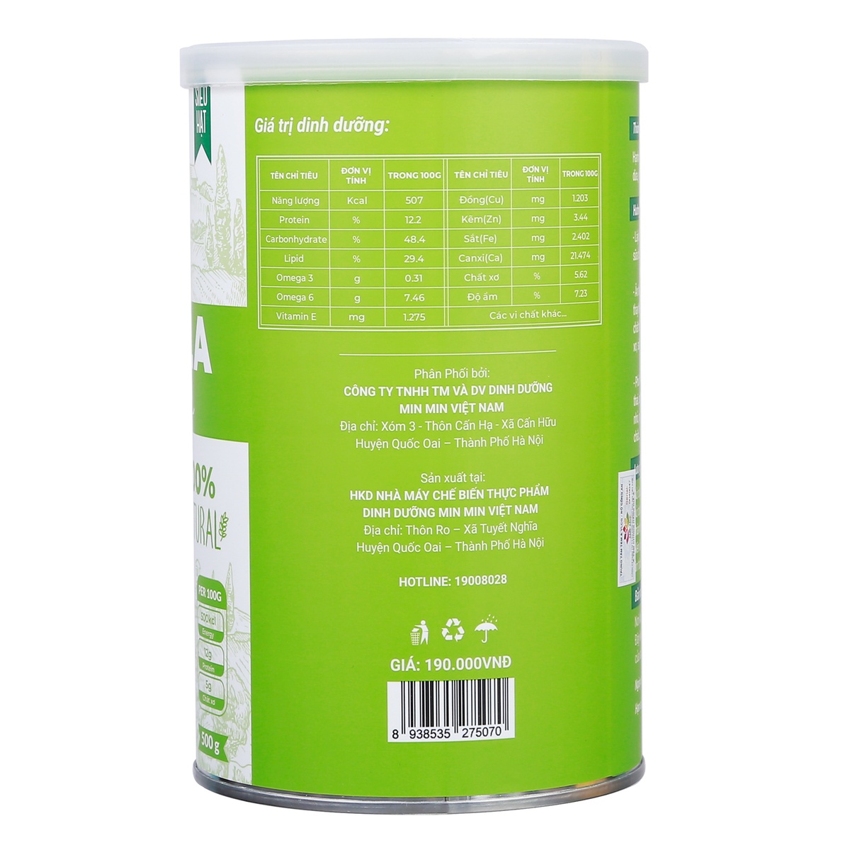 Ngũ cốc ăn liền Min Min Granola 500g - mặt trái
