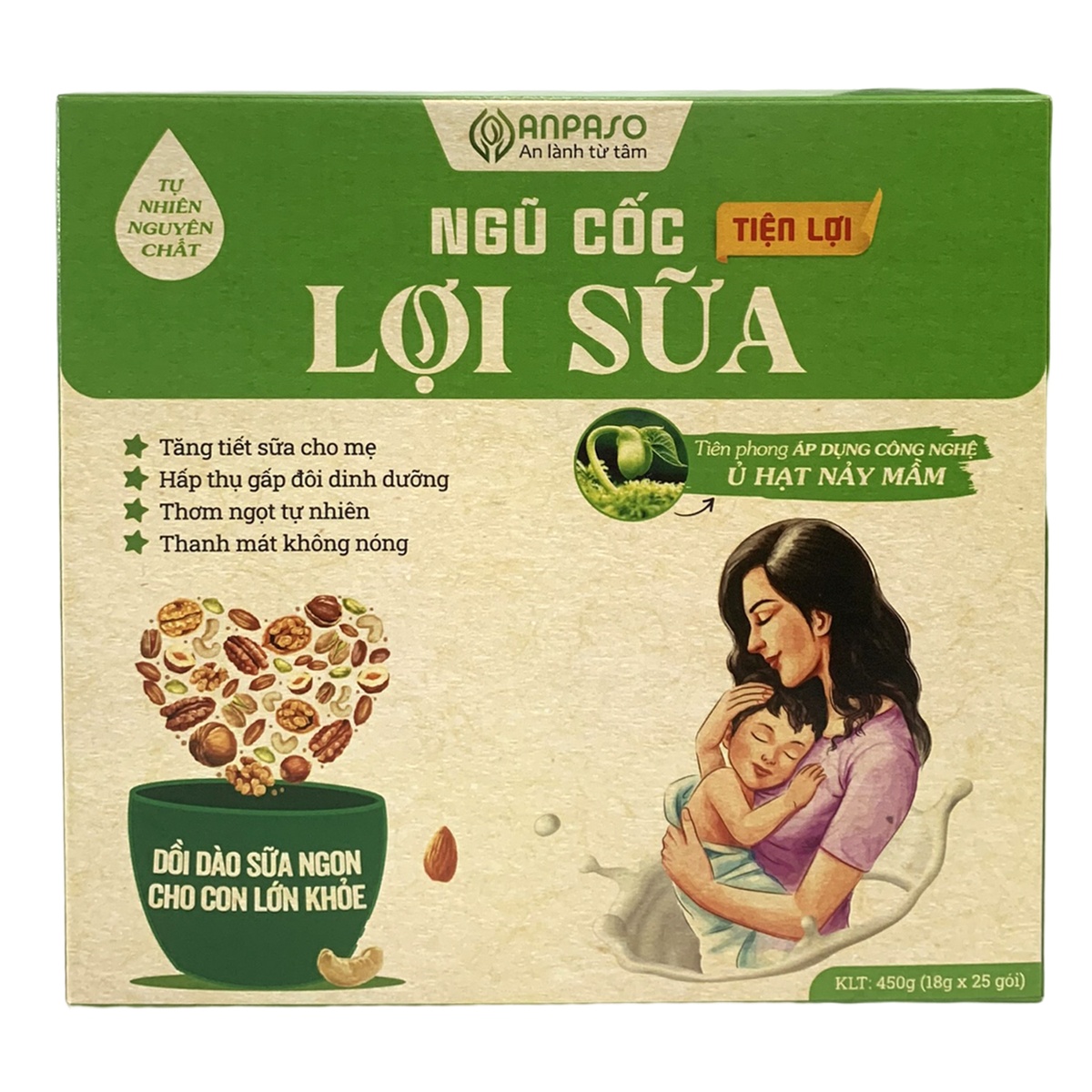 Ngũ cốc lợi sữa Anpaso hộp 450g - mặt trái