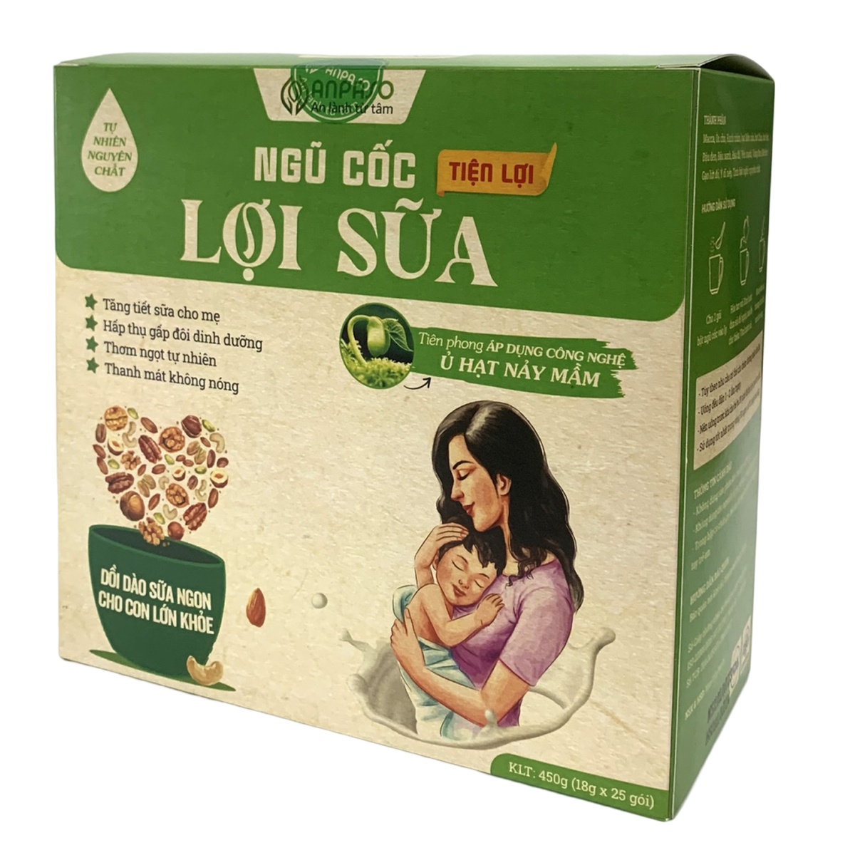 Ngũ cốc lợi sữa Anpaso hộp 450g - mặt phải