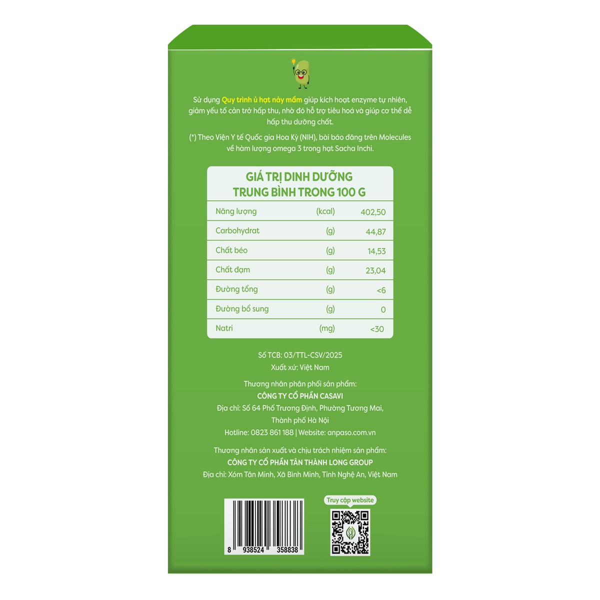 Ngũ cốc mẹ bầu Anpaso 500g - mặt phải