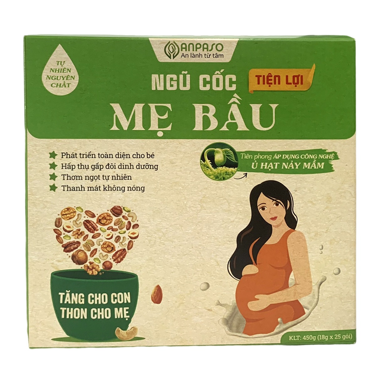 Ngũ cốc mẹ bầu Anpaso hộp 450g - mặt phải