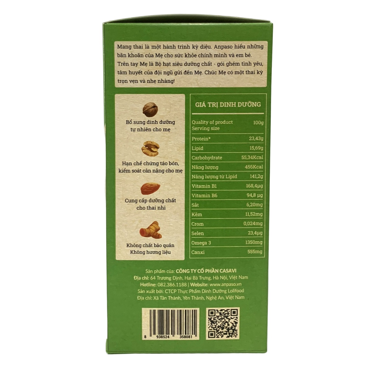 Ngũ cốc mẹ bầu Anpaso hộp 450g - góc nghiêng