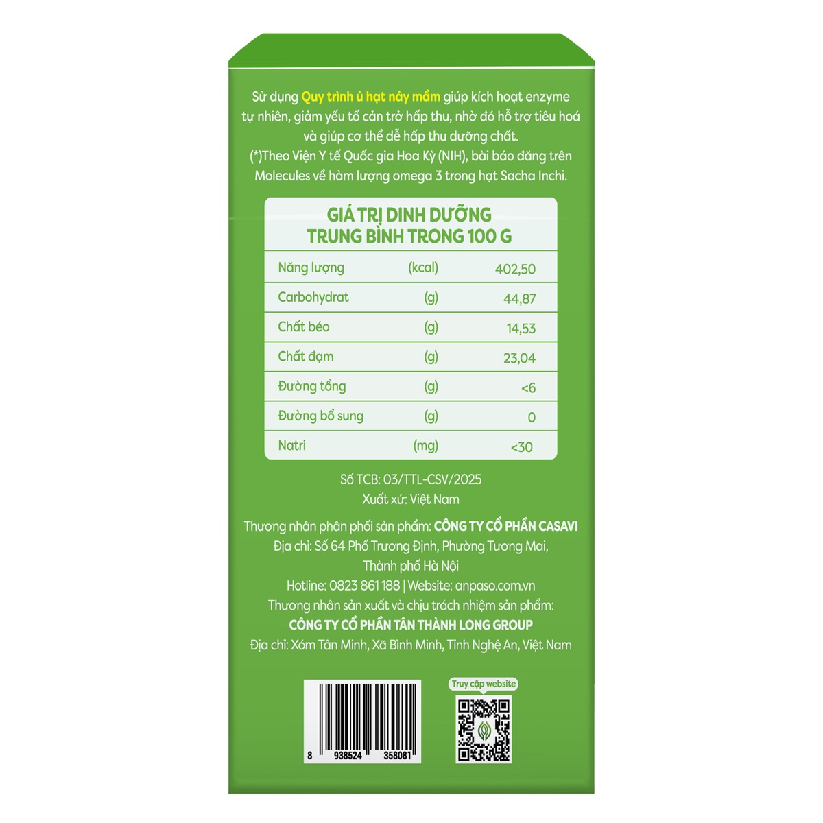 Ngũ cốc mẹ bầu Dưỡng mầm xanh Anpaso 360g  - mặt sau