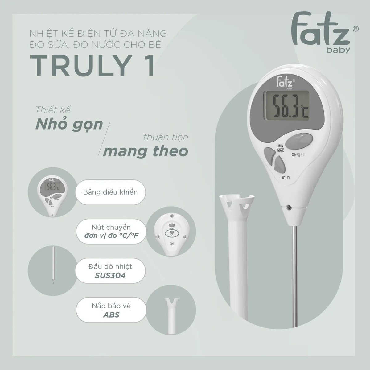 Nhiệt kế điện tử đa năng Truly 1 Fatzbaby FB8683WS  - góc nghiêng