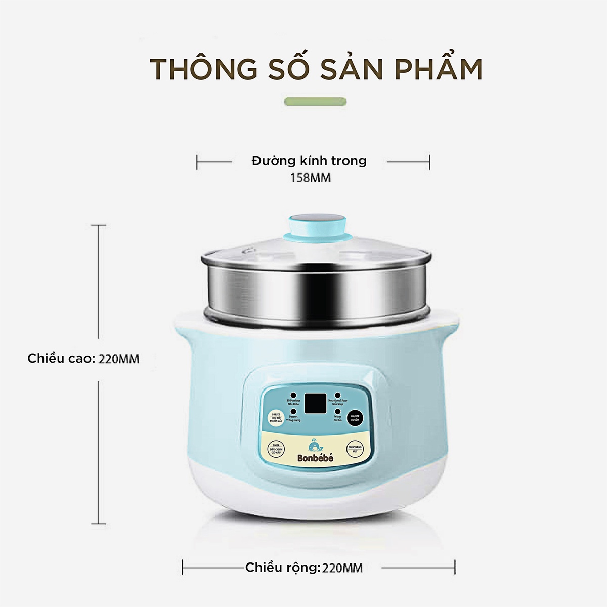 Nồi hầm cách thủy Bonbébé BB-31 dung tích 1000ml - mặt sau