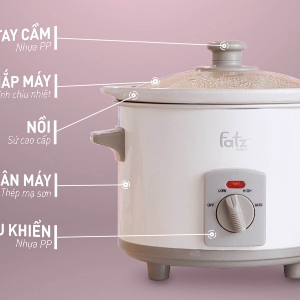 Nồi nấu chậm 2,5 Lít FatzBaby - FB9025MH Màu Trắng - hình 6