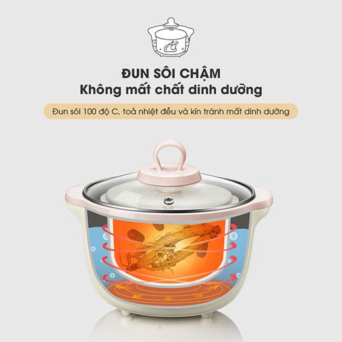 Nồi nấu chậm Bear 1.6L SUBE002 - góc nghiêng
