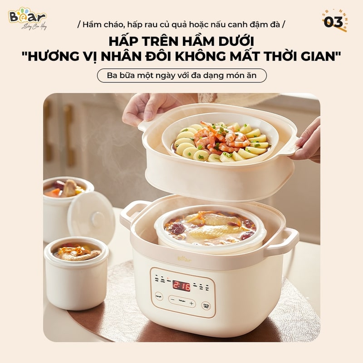Nồi nấu chậm Bear New  1.6L SB-NNC16 - góc nghiêng