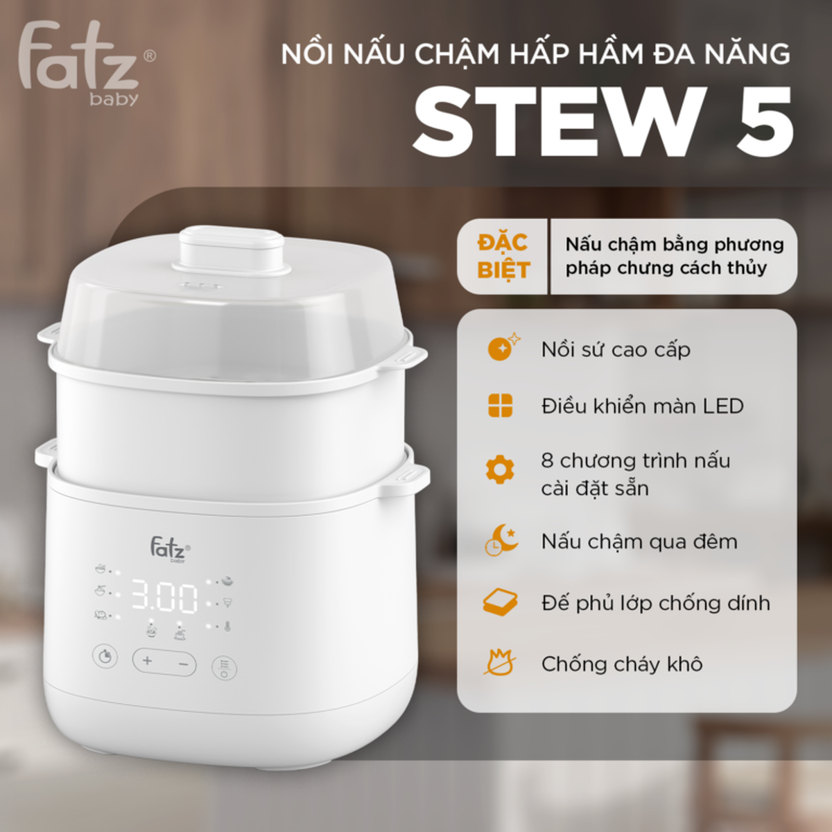  Nồi nấu chậm đa năng FatzBaby 8in1 1L FB9110TL - mặt sau