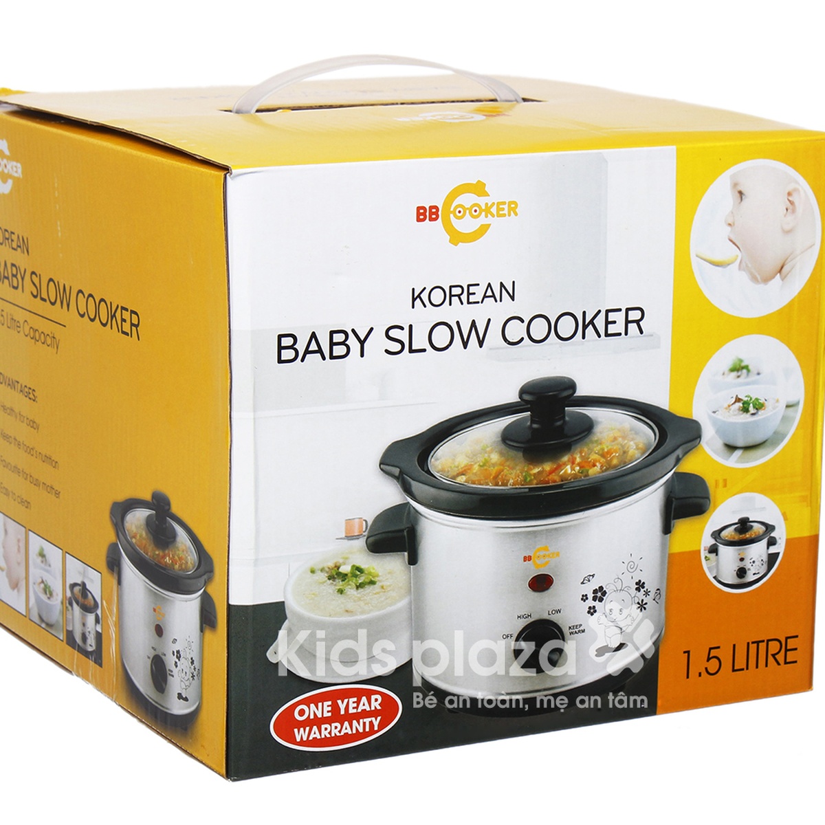 Nồi nấu cháo cho bé BBCooker Hàn Quốc loại to 1.5L - góc nghiêng