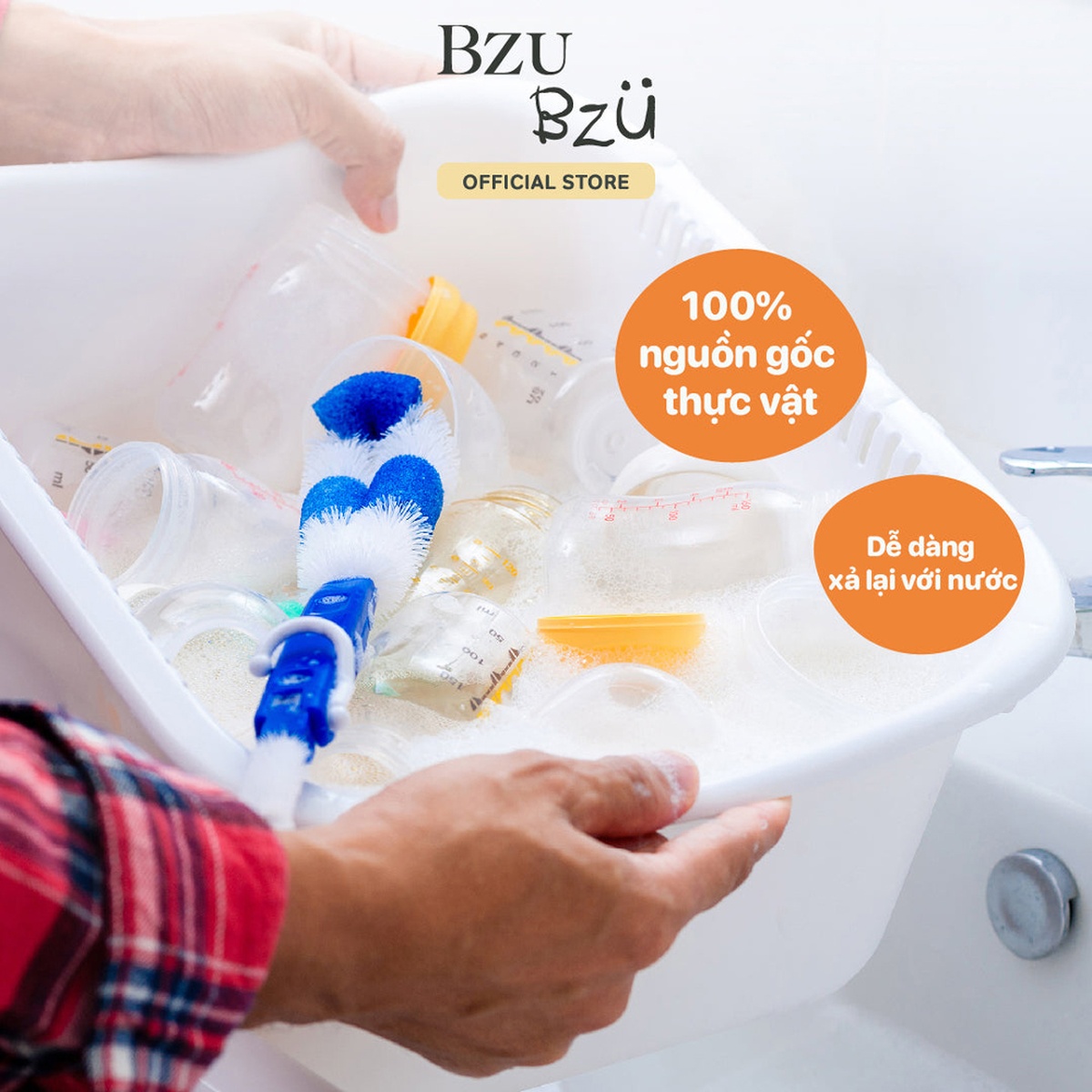 Nước rửa bình tạo bọt hương chanh Bzu Bzu chai 500ml - hình 6