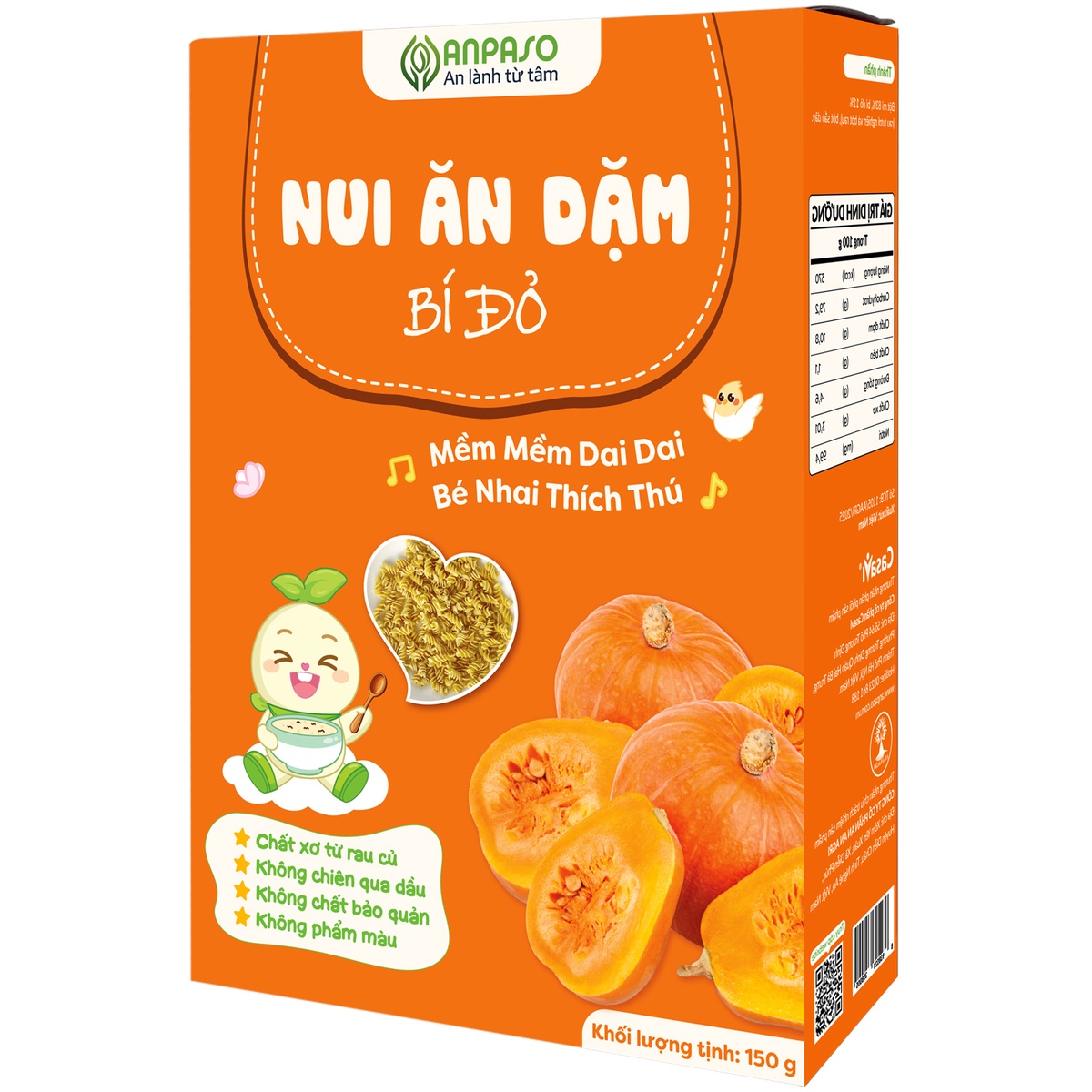 Nui ăn dặm bí đỏ Anpaso 150g - mặt phải