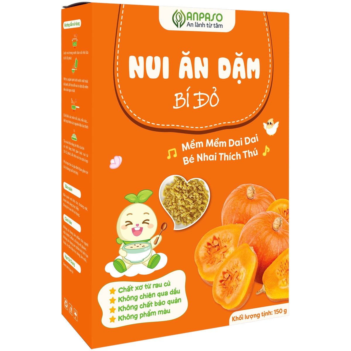 Nui ăn dặm bí đỏ Anpaso 150g - mặt trái