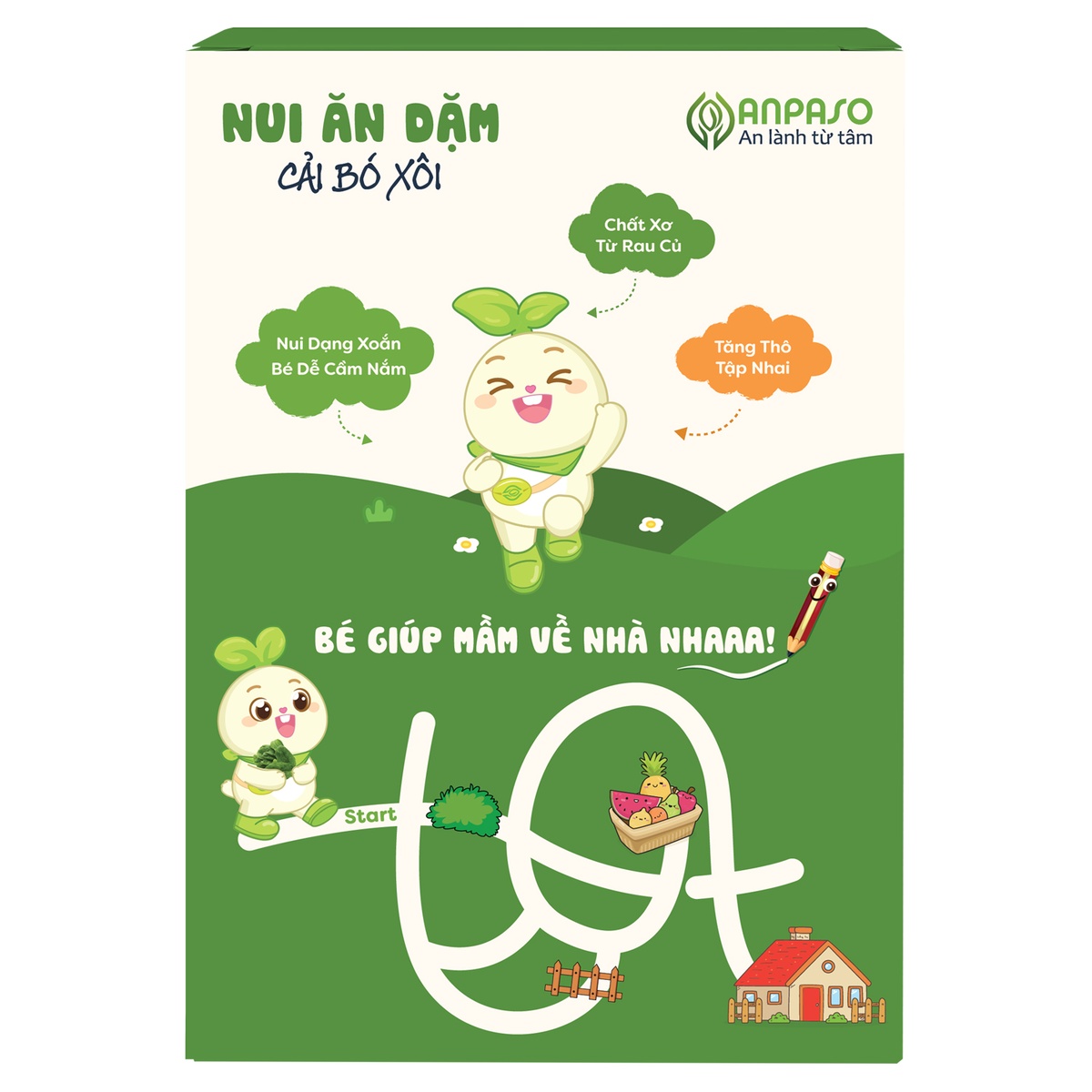 Nui ăn dặm cải bó xôi Anpaso 150g - mặt sau