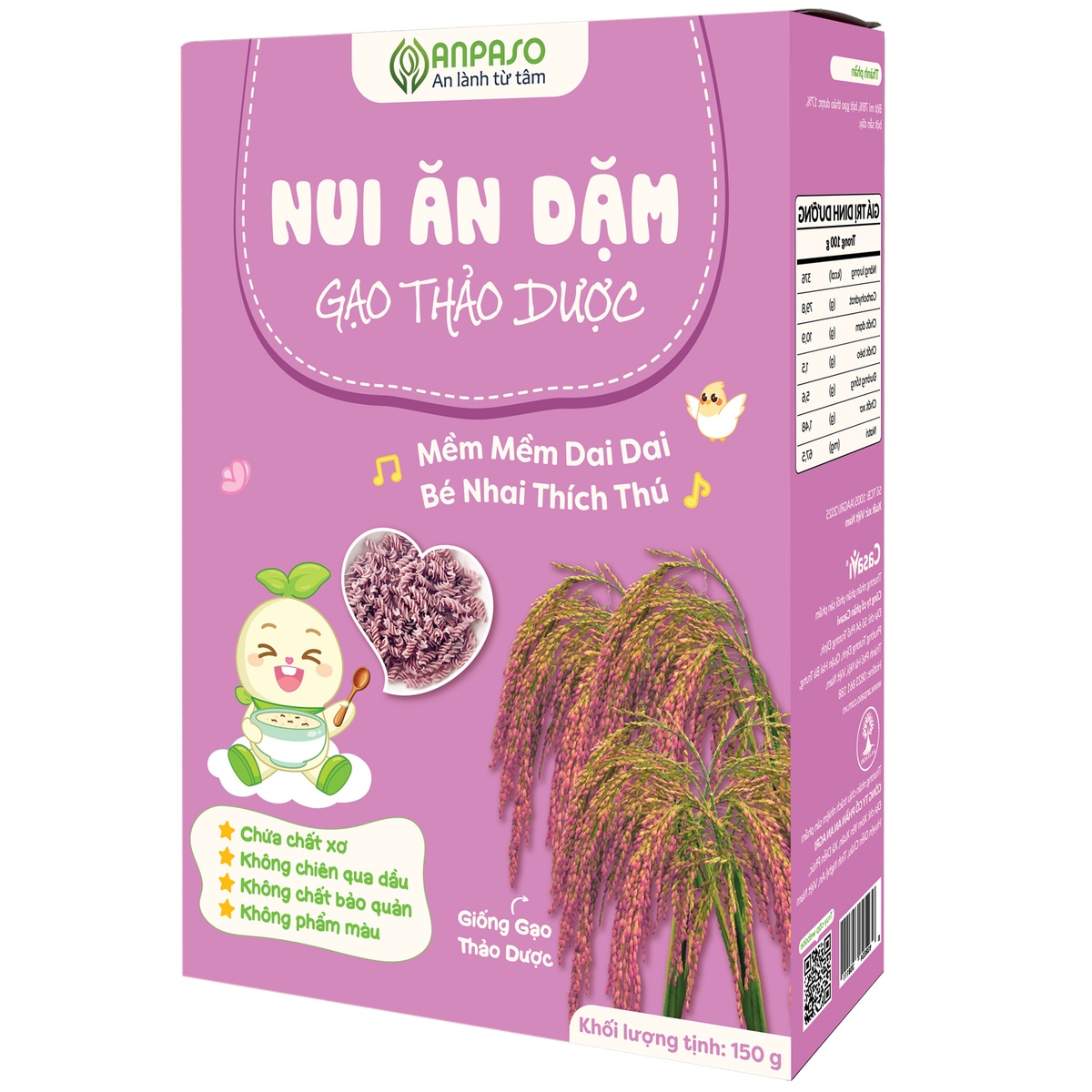 Nui ăn dặm gạo thảo dược Anpaso 150g - mặt phải