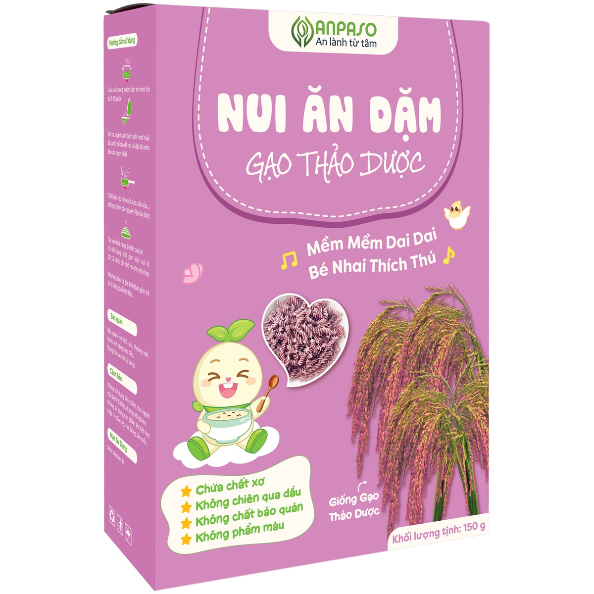 Nui ăn dặm gạo thảo dược Anpaso 150g - mặt trái