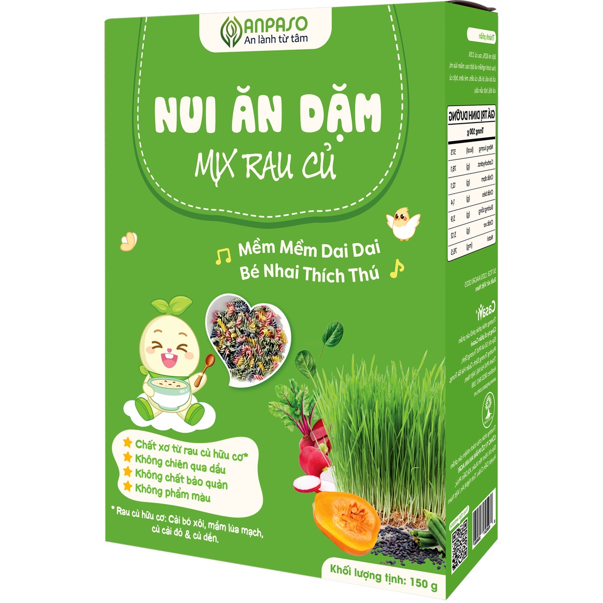 Nui ăn dặm mix rau củ Anpaso 150g - mặt phải