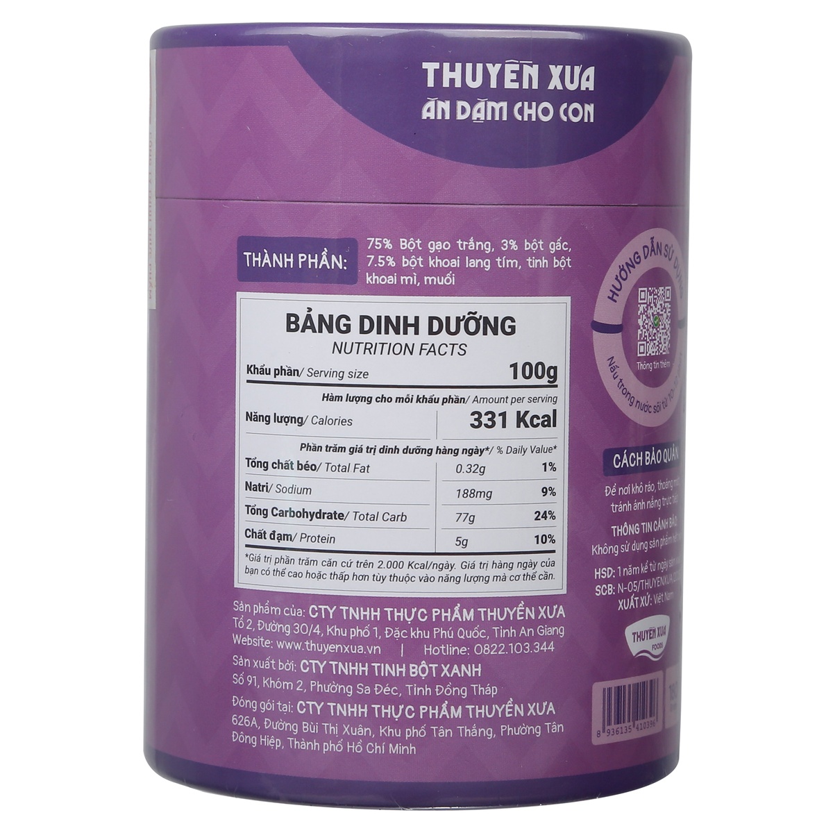 Nui gấc, khoai lang tím Thuyền Xưa cho bé 12M+ - mặt trái