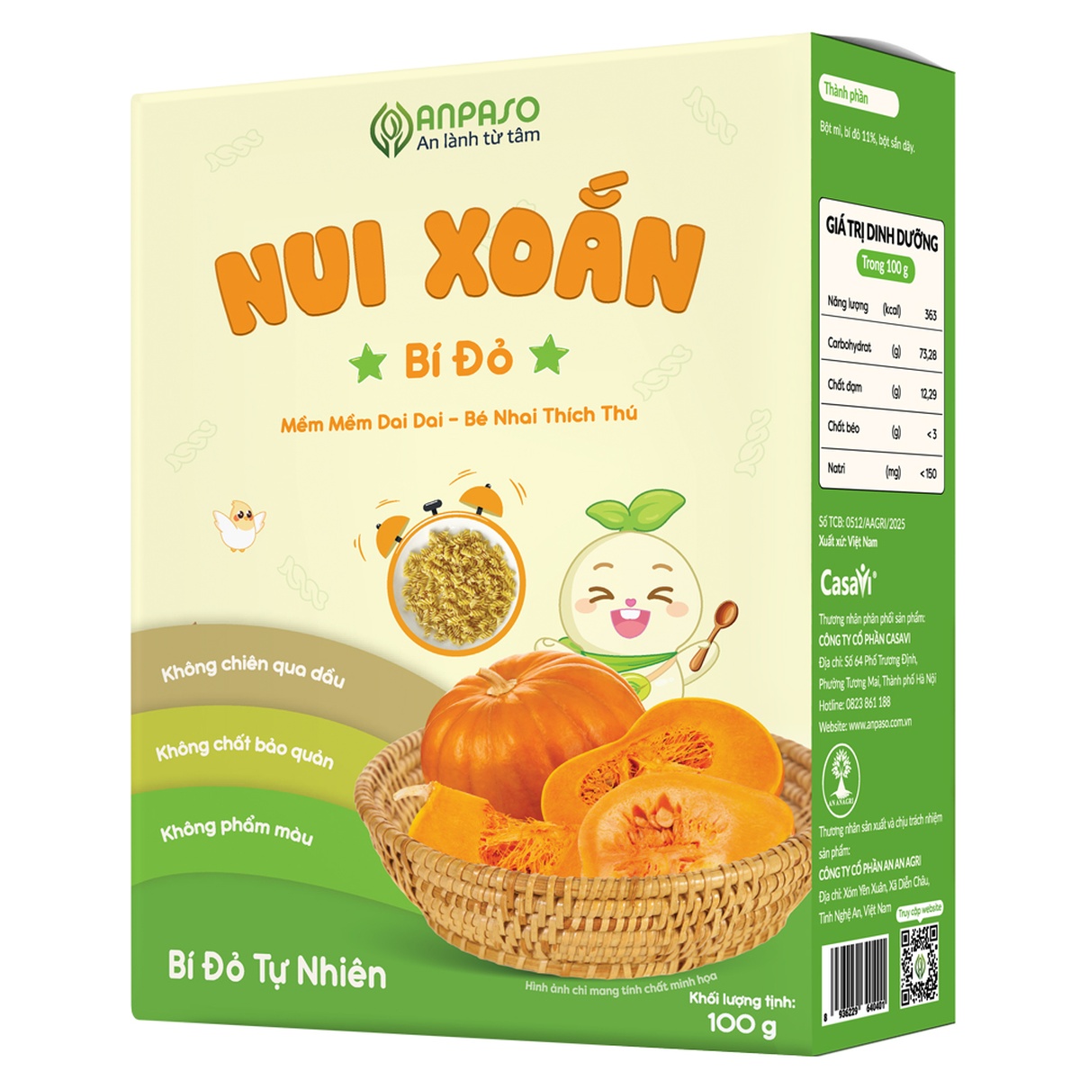 Nui xoắn bí đỏ Anpaso 100g cho bé 6M+ - mặt phải