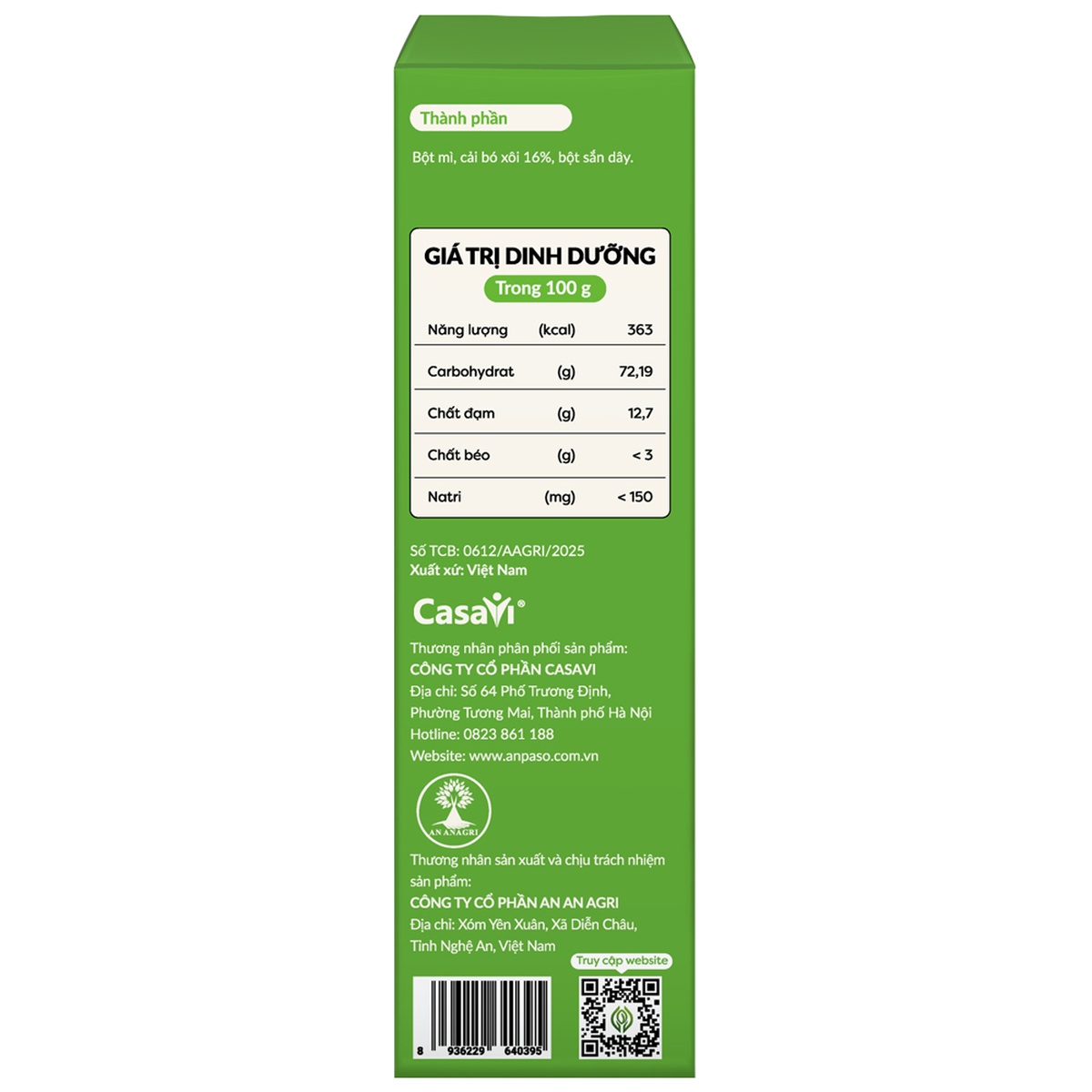 Nui xoắn cải bó xôi Anpaso 100g cho bé 6M+ - góc nghiêng