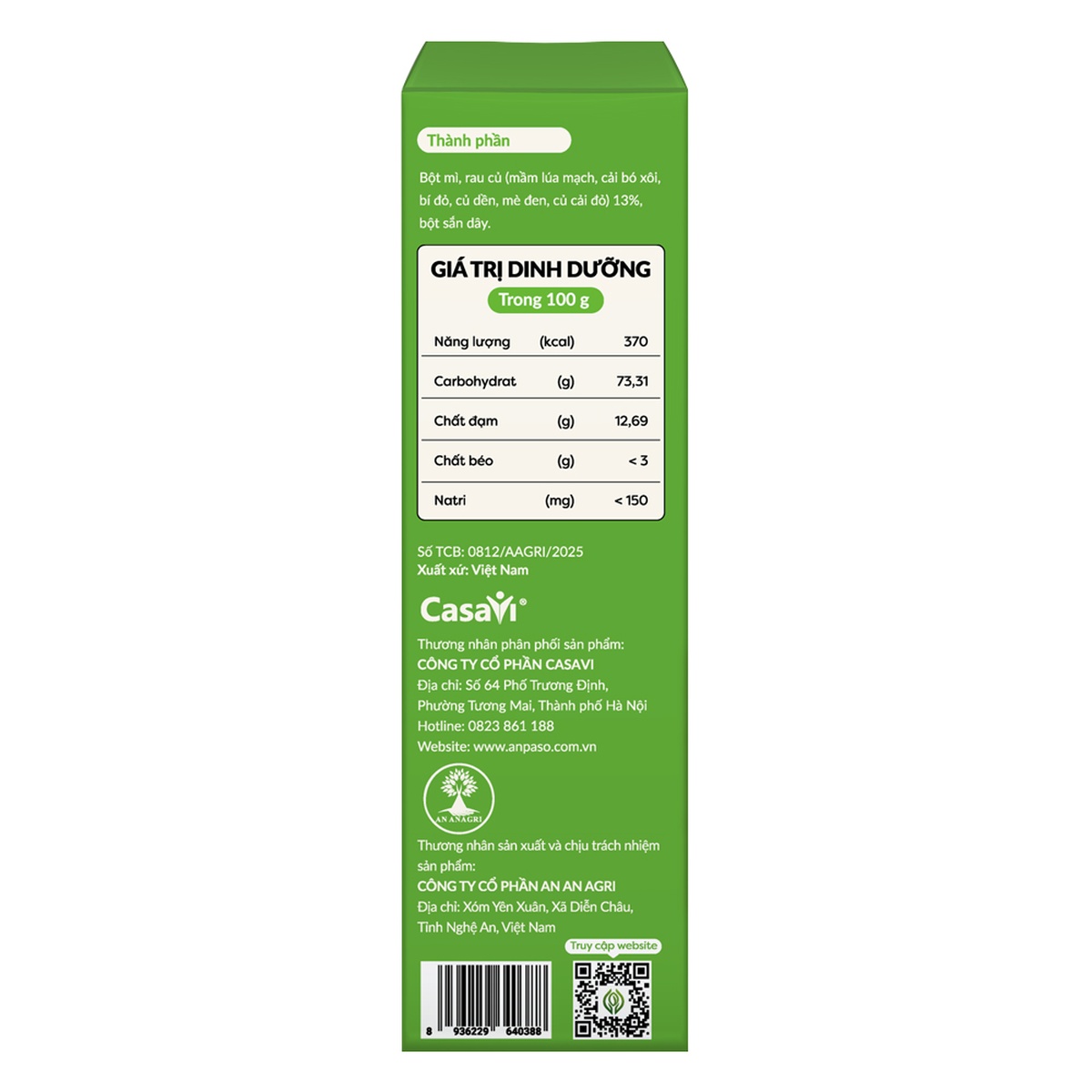 Nui xoắn rau củ Anpaso 100g cho bé 6M+ - góc nghiêng