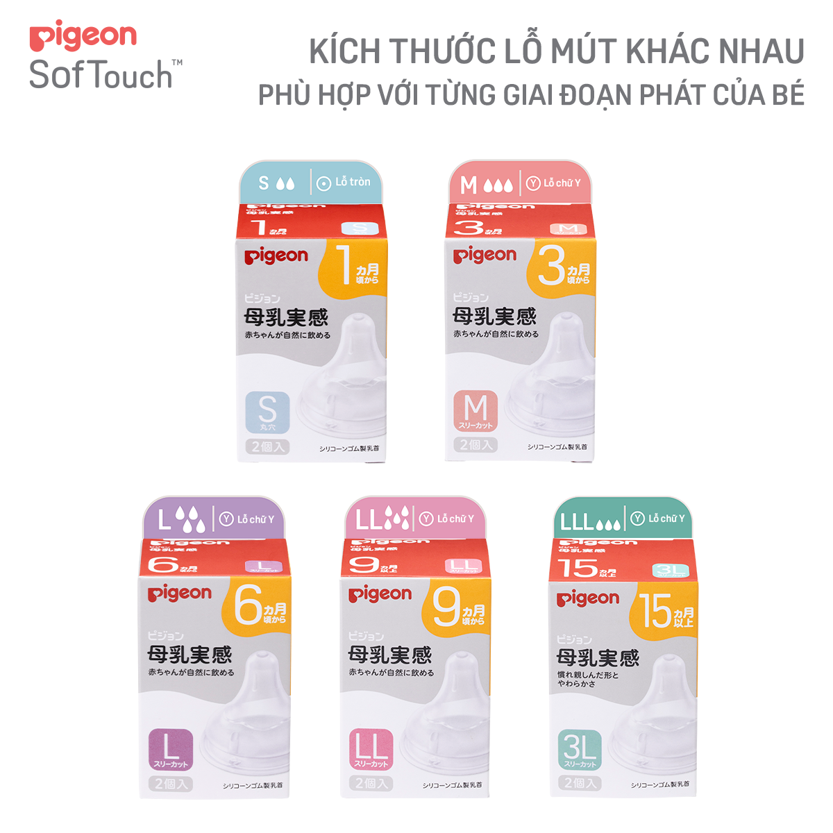 Núm ty Pigeon Plus thế hệ III siêu mềm phiên bản Nhật (2 cái/hộp) - mặt trái