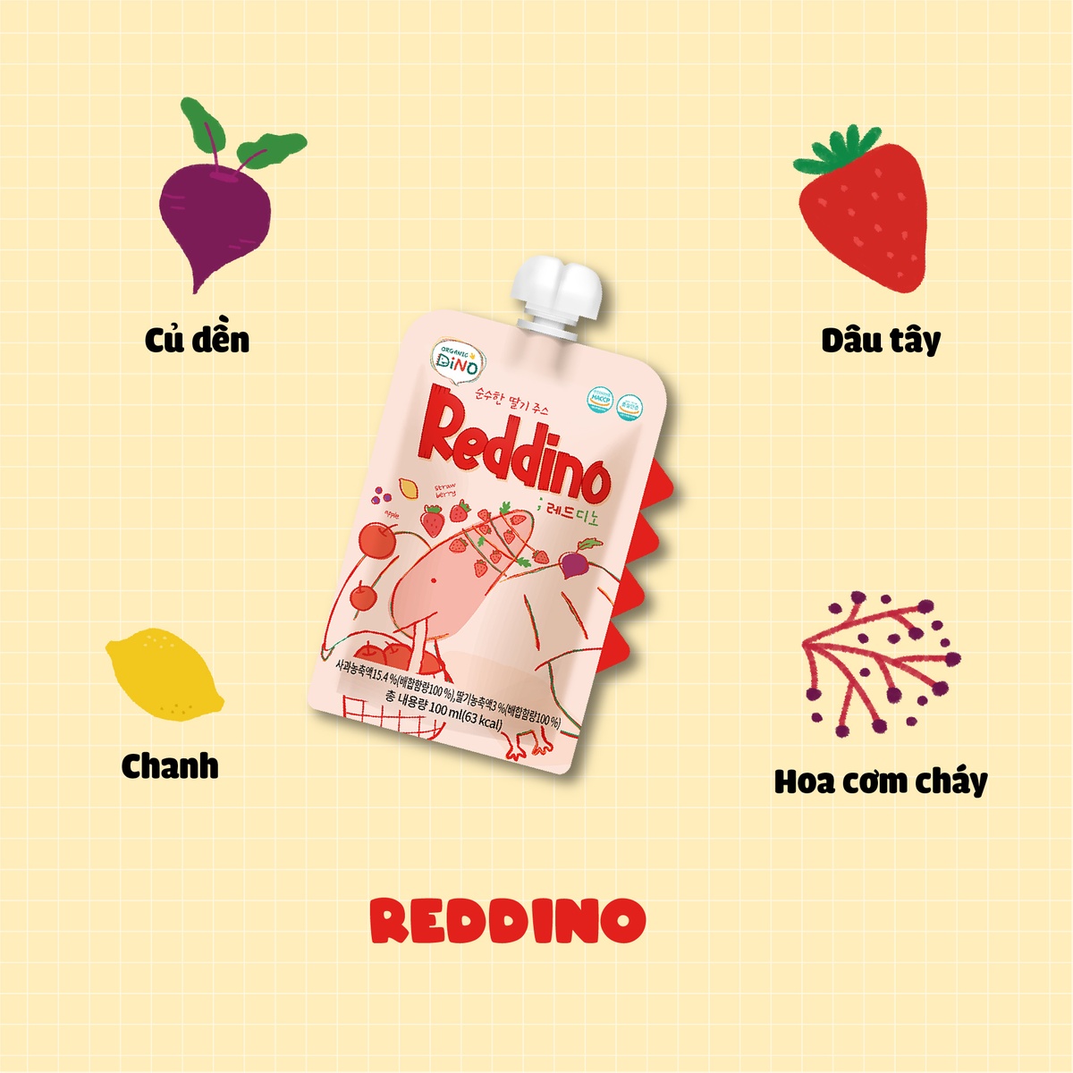 Nước ép cơm cháy củ dền RedDino 100ml (6M+) - mặt trái
