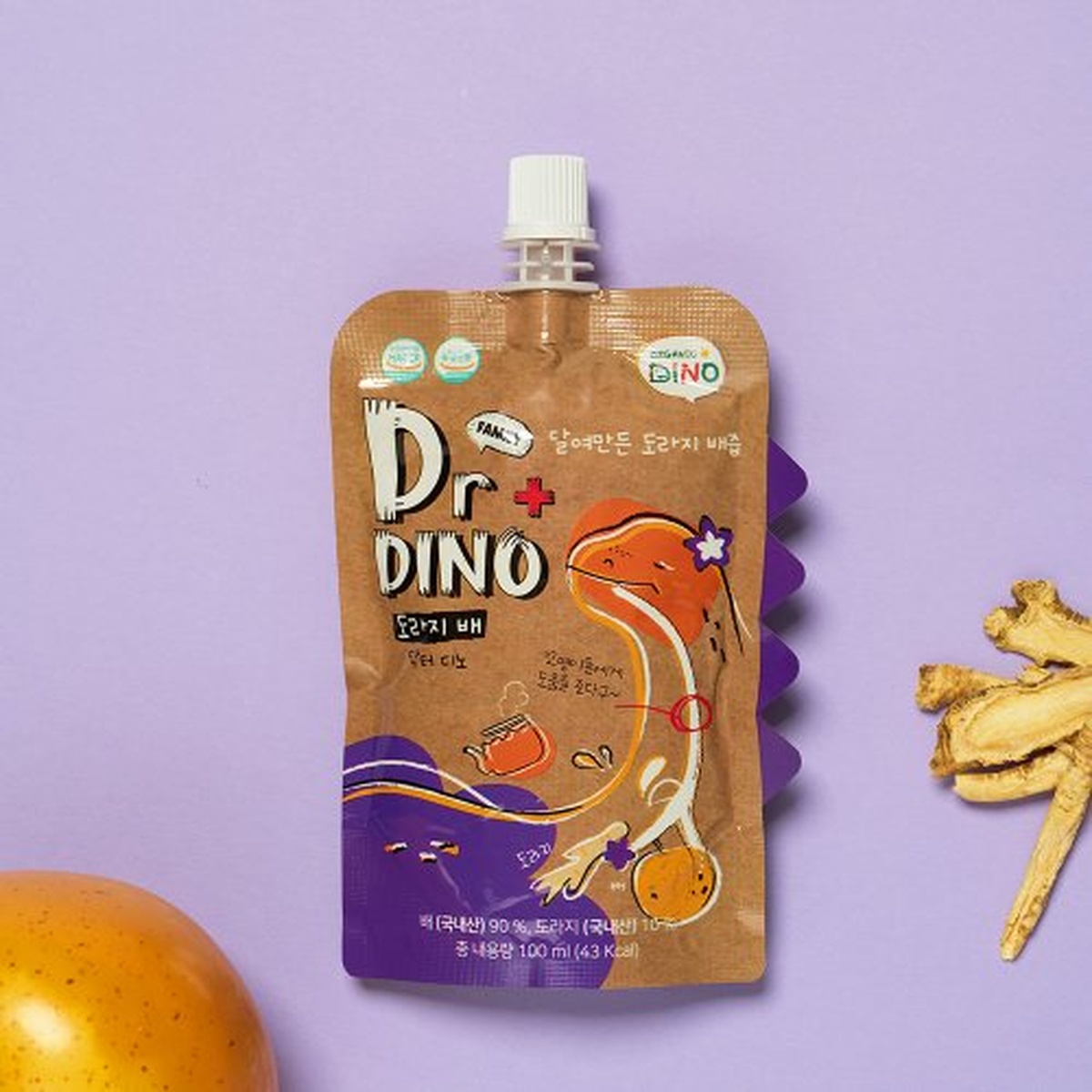 Nước ép lê, rễ hoa chuông đen nguyên chất Dr Dino 100ml (6M+) - mặt trái
