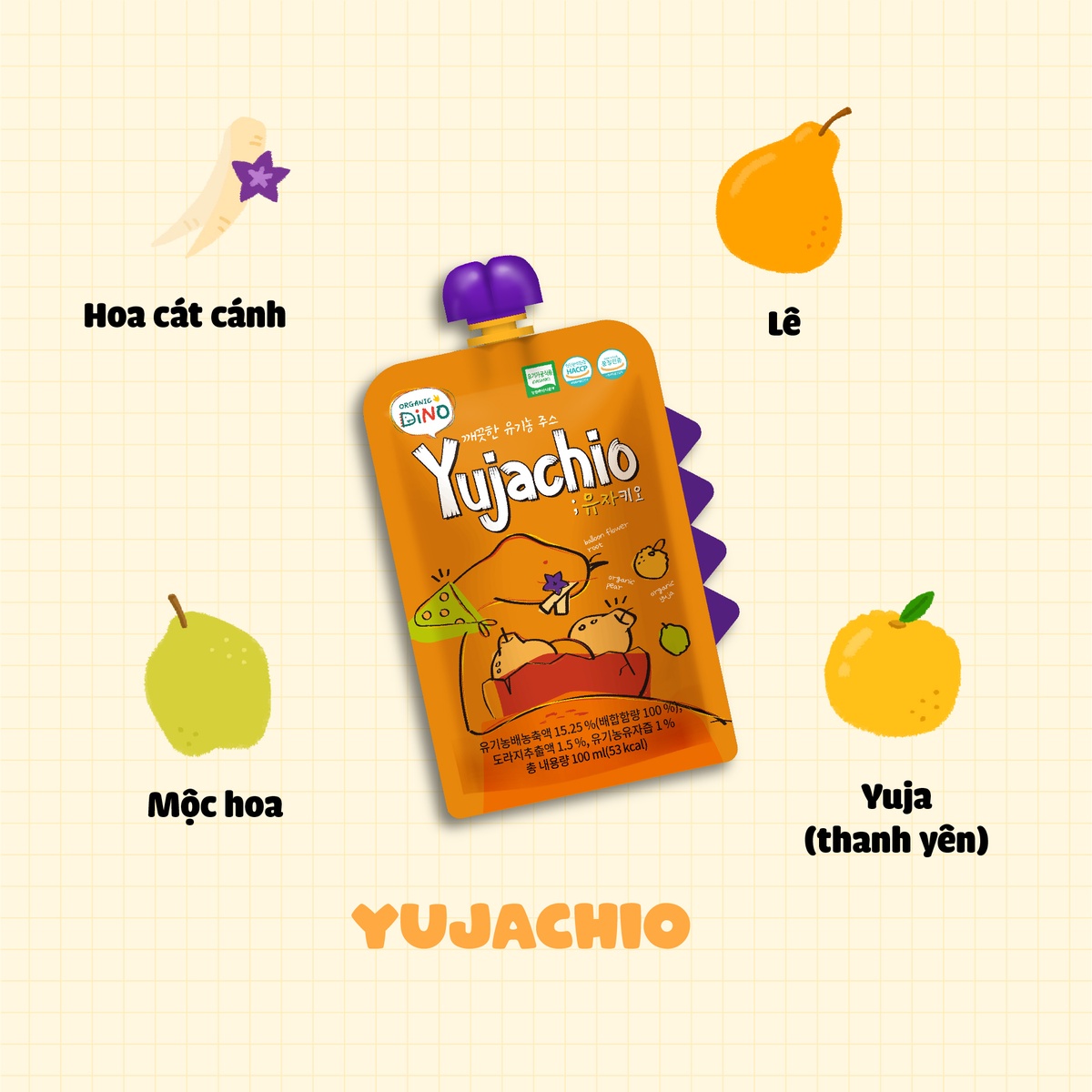Nước ép mộc qua thanh yên Yujachio 100ml (6M+) - mặt trái
