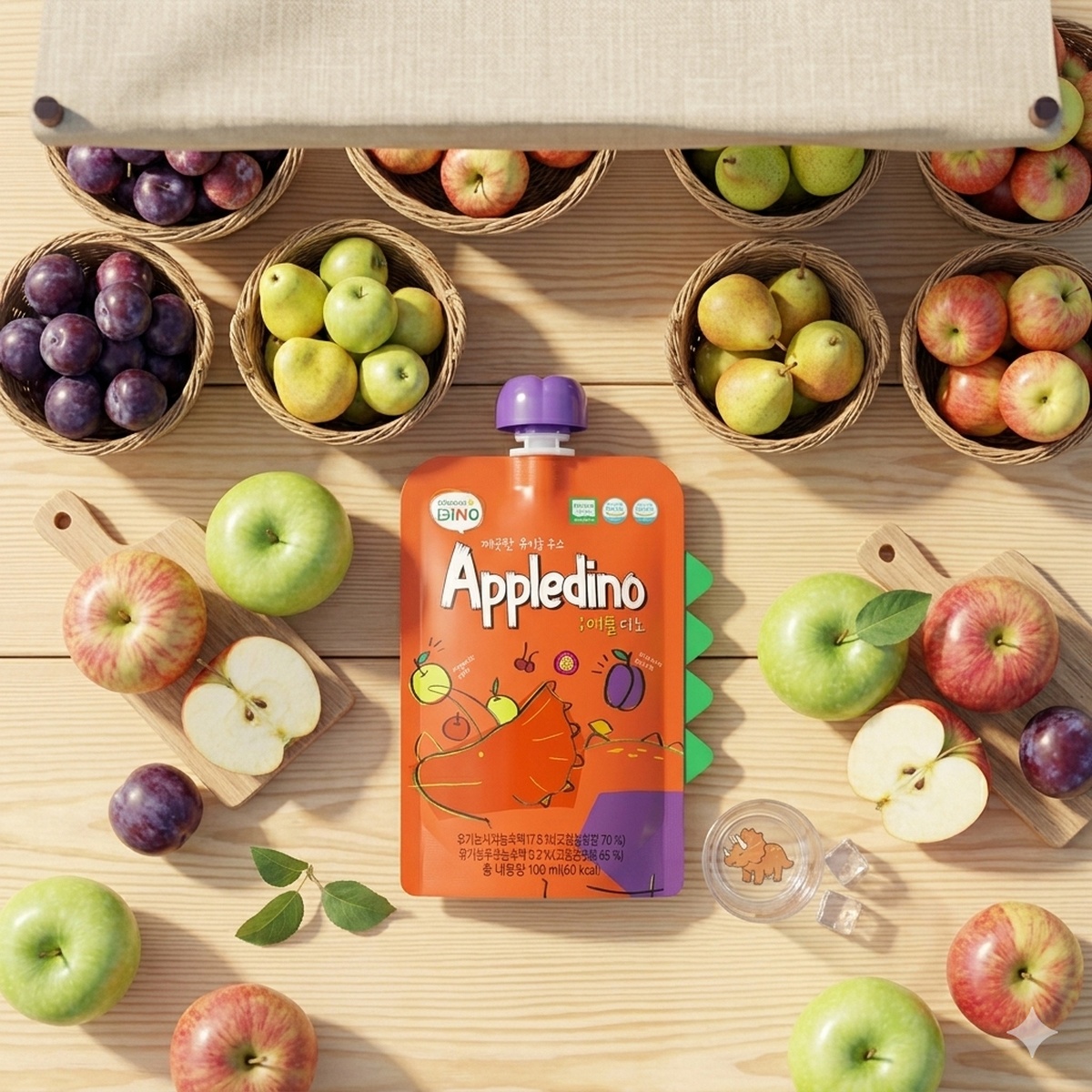 Nước ép táo mận quả mọng Appledino 100ml (6M+) - mặt sau