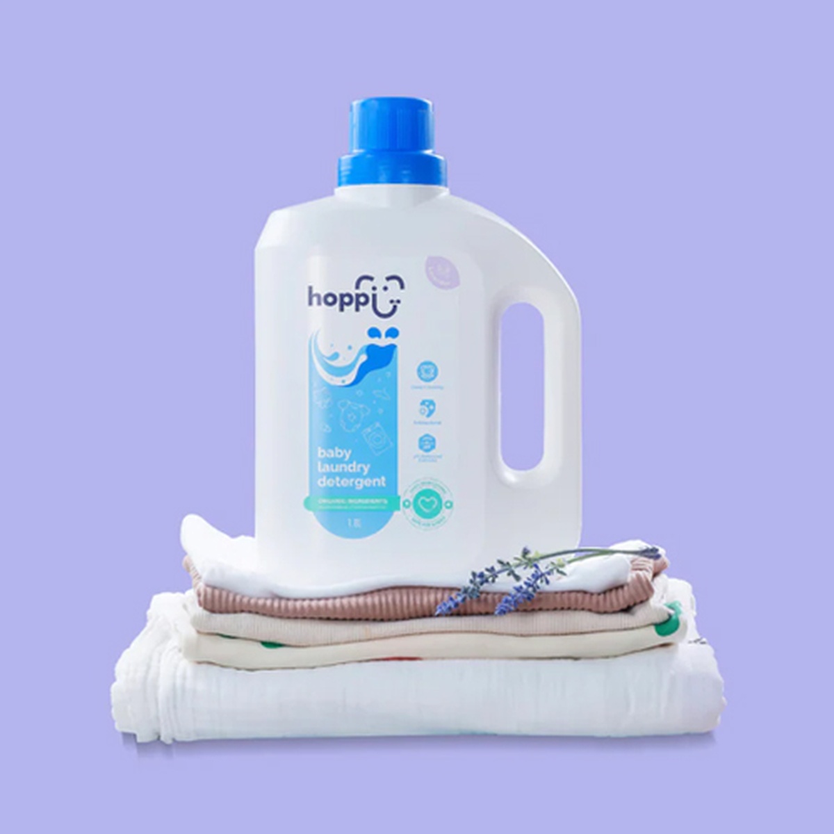 Nước giặt quần áo trẻ em Organic Hoppi hương Lavender 1.8L - mặt phải