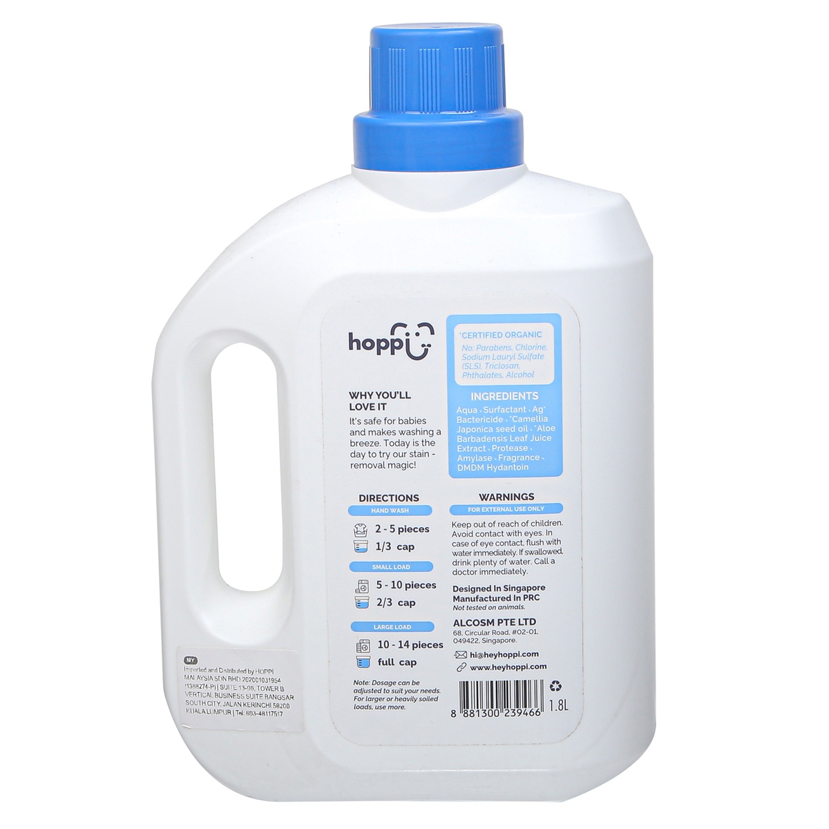 Nước giặt quần áo trẻ em Organic Hoppi hương Lavender 1.8L - mặt trái