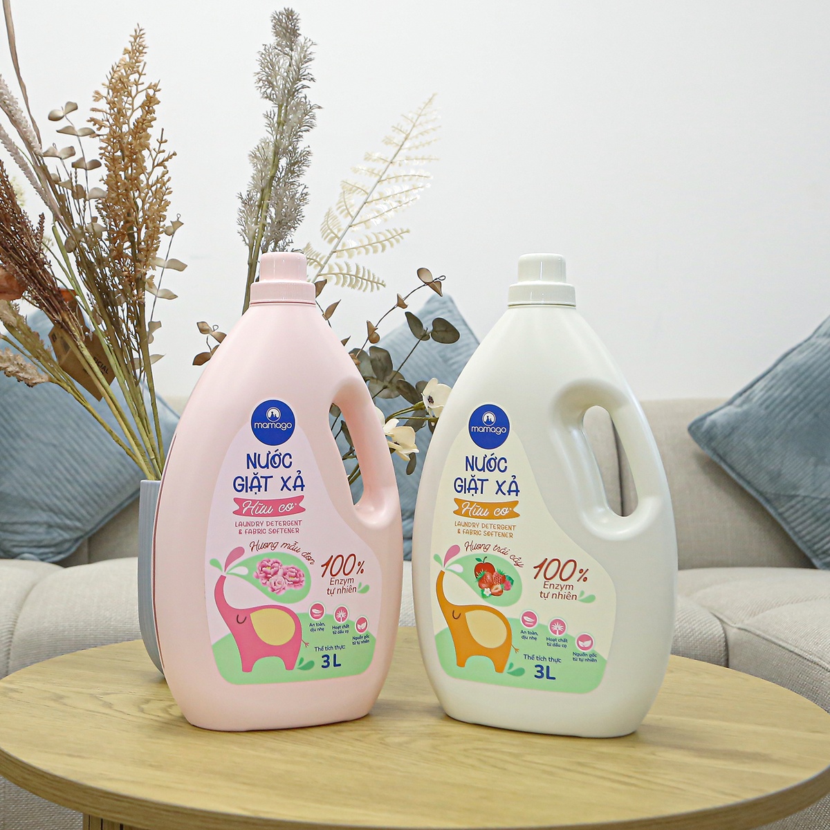 Nước giặt xả Mamago hương mẫu đơn 3L - mặt sau