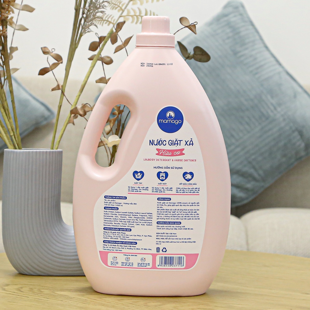 Nước giặt xả Mamago hương mẫu đơn 3L - mặt phải