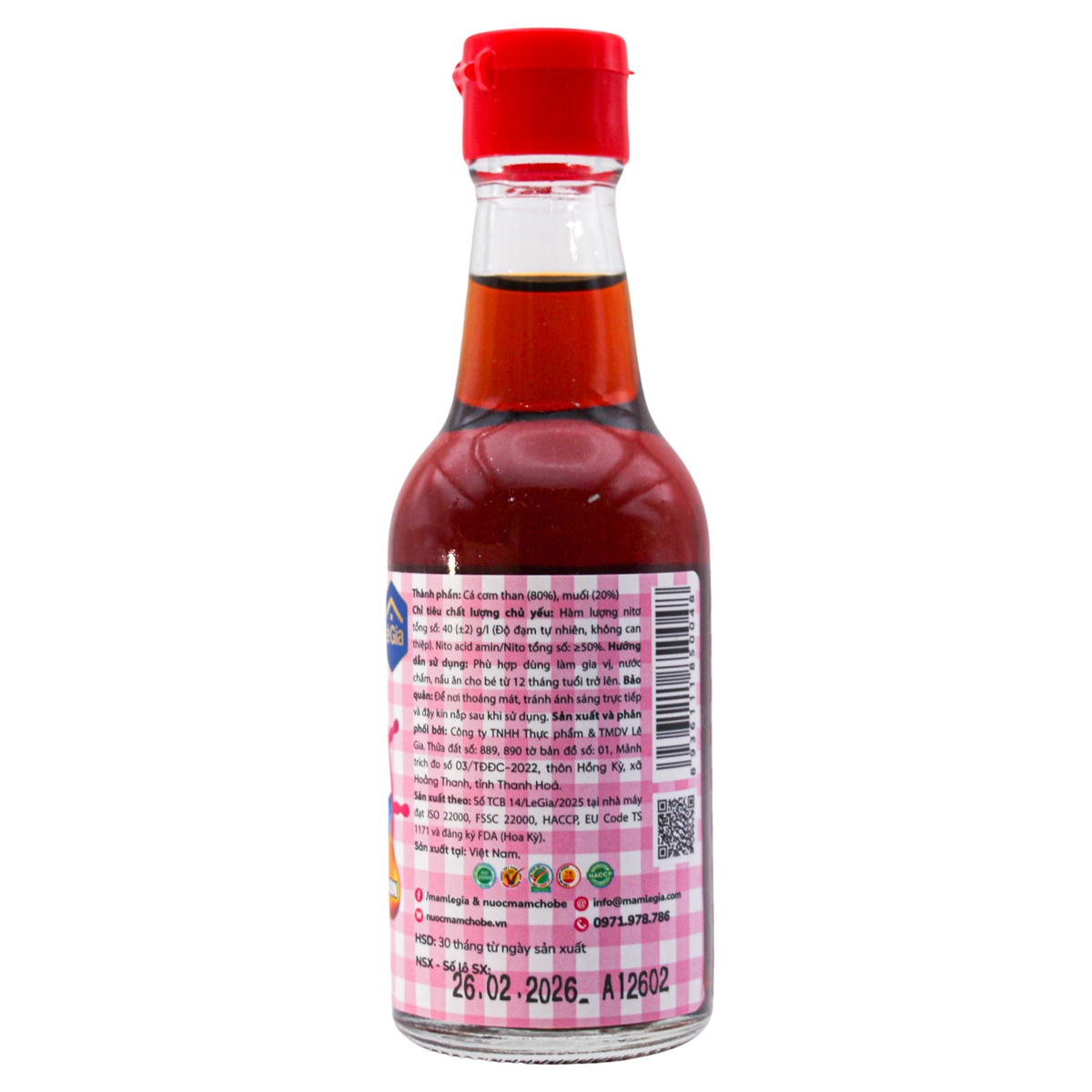 Nước mắm cá cơm Lê Gia cho bé - mặt phải
