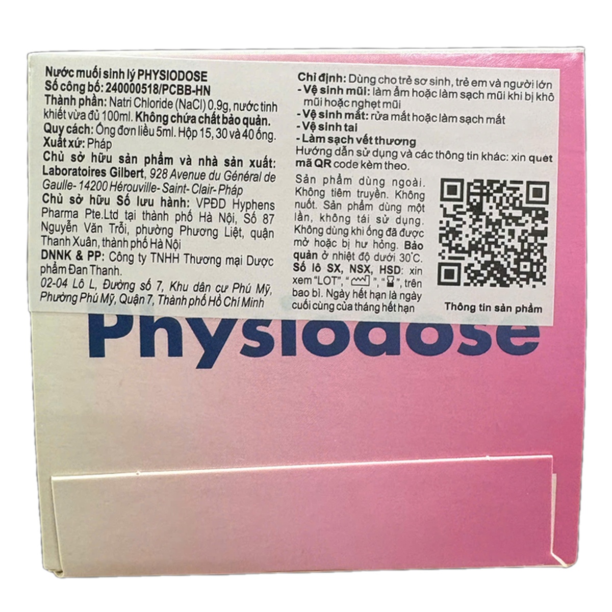 Nước muối sinh lý PHYSIODOSE 30 ống - góc nghiêng