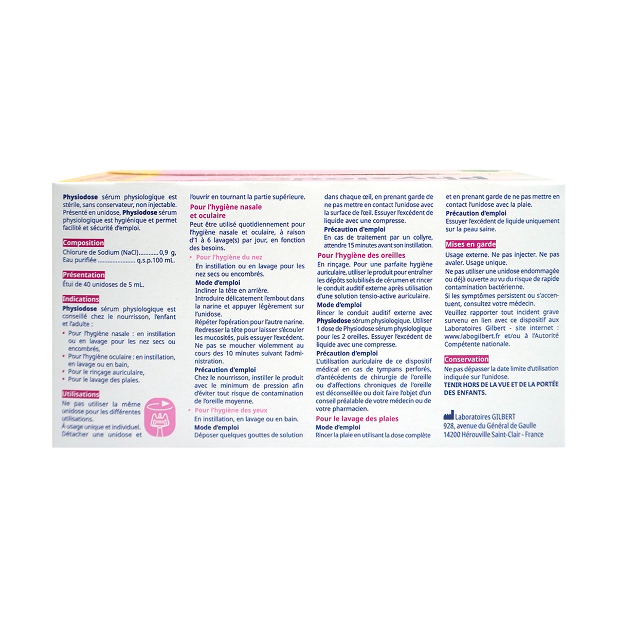 Nước muối Physiodose 40 ống - mặt sau