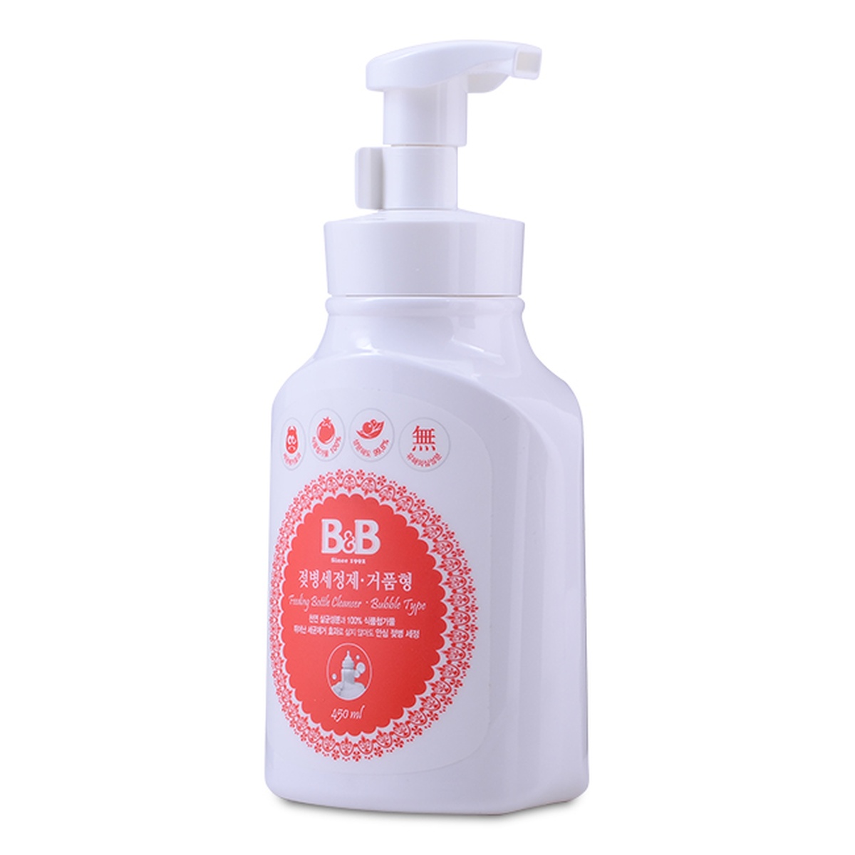 Nước rửa bình dạng bọt B&B 450ml - mặt trái