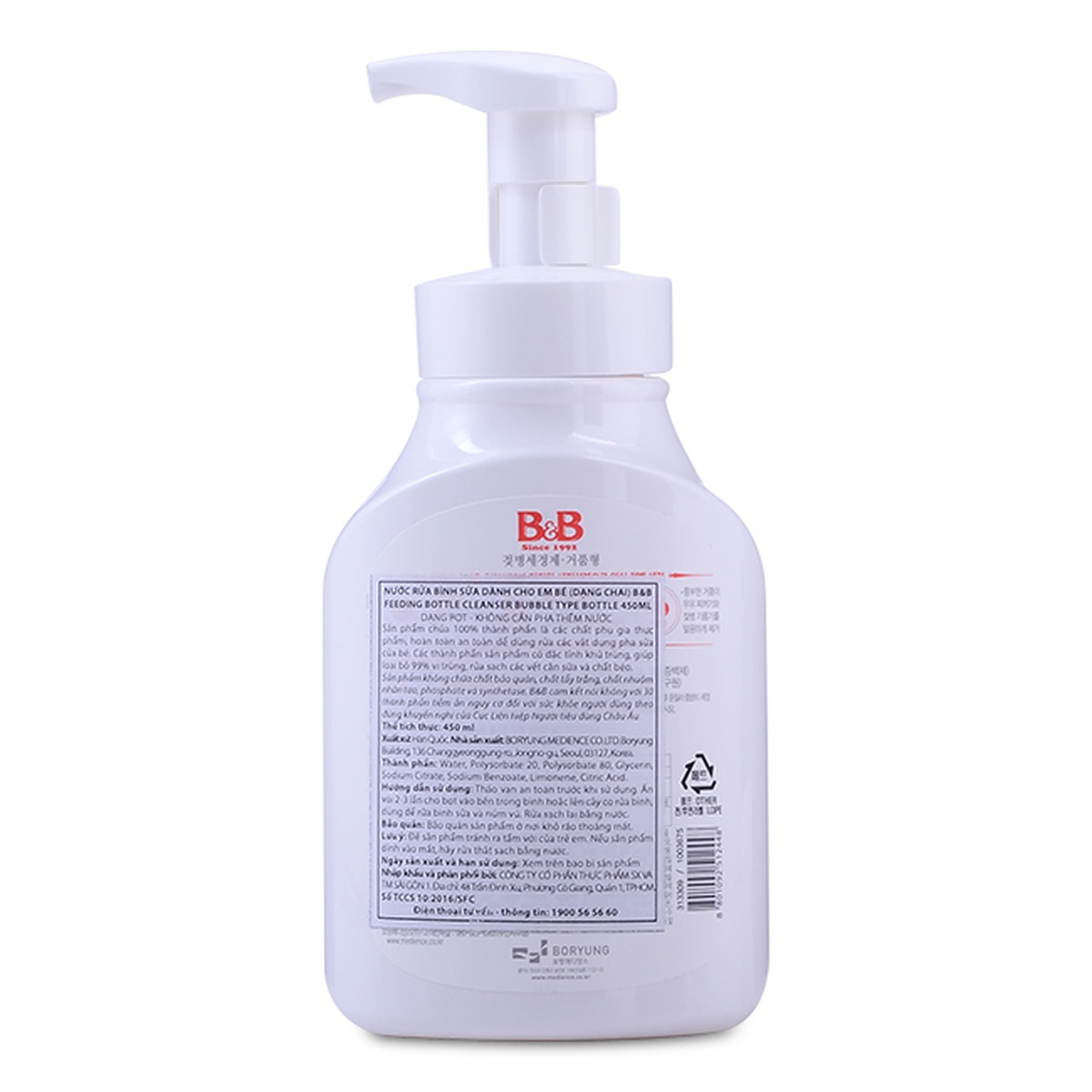 Nước rửa bình dạng bọt B&B 450ml - mặt phải
