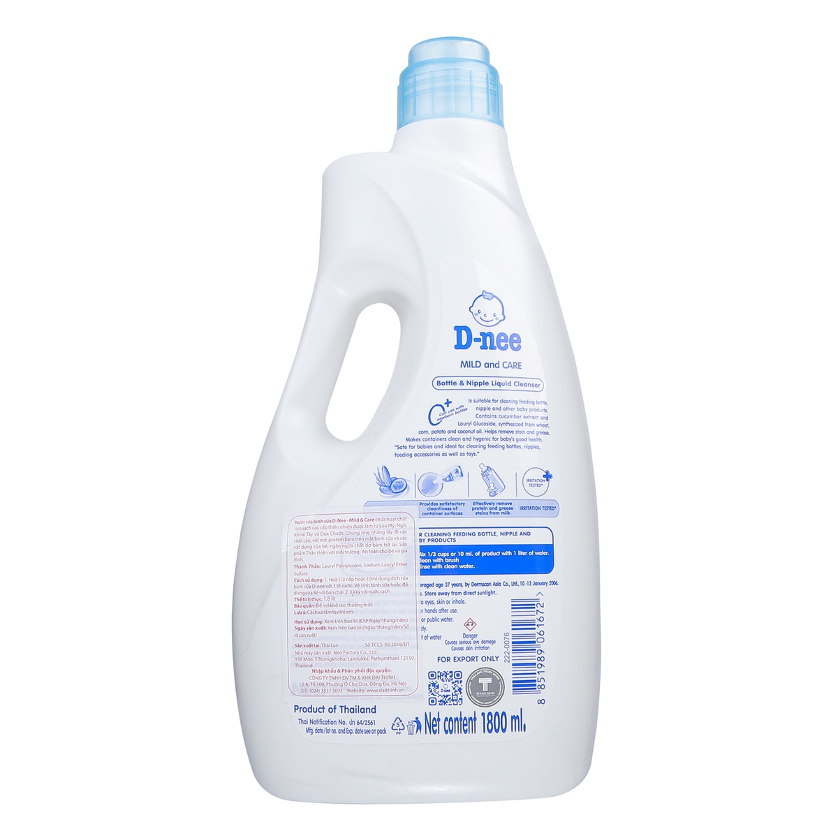 Nước rửa bình Dnee 1800ml - mặt phải