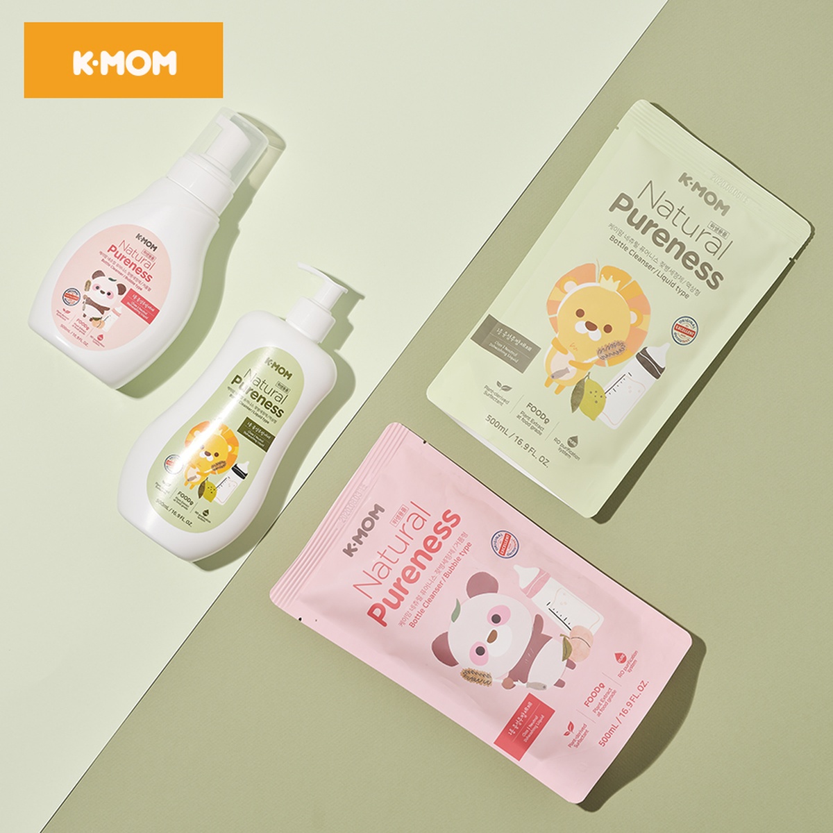 Nước rửa bình & rau quả hữu cơ K-MOM Hàn Quốc (Túi 500ml) KM13217 - mặt trái