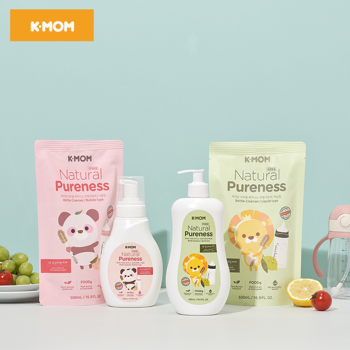 Nước rửa bình & rau quả hữu cơ K-MOM Hàn Quốc (Túi 500ml) KM13217 - mặt sau