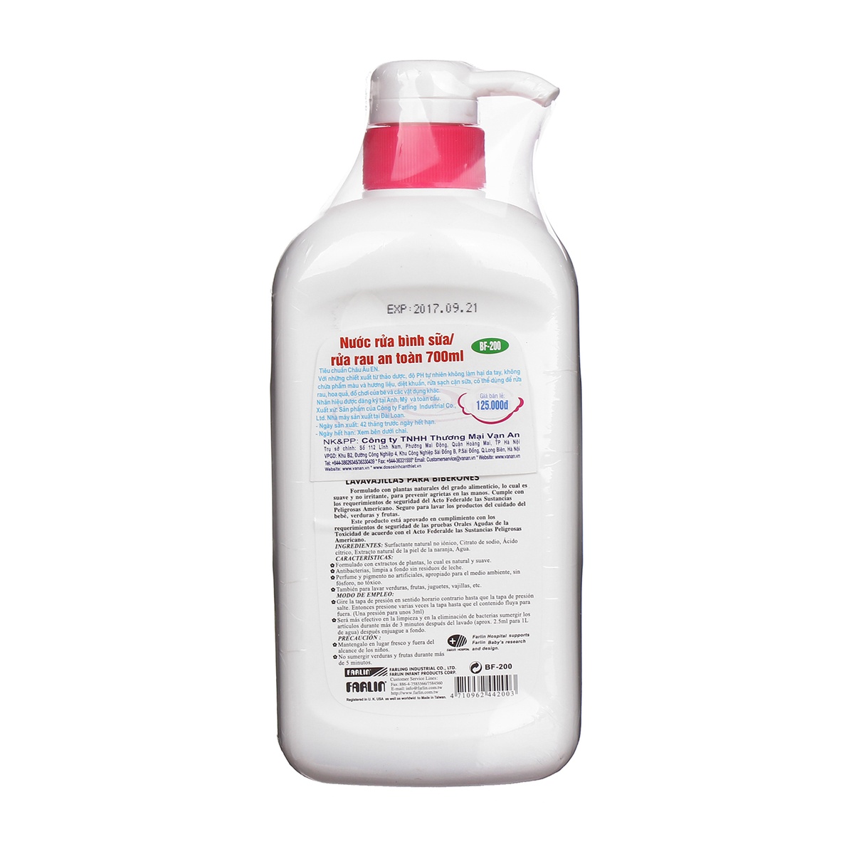 Nước rửa bình sữa an toàn 700ml - mặt trái